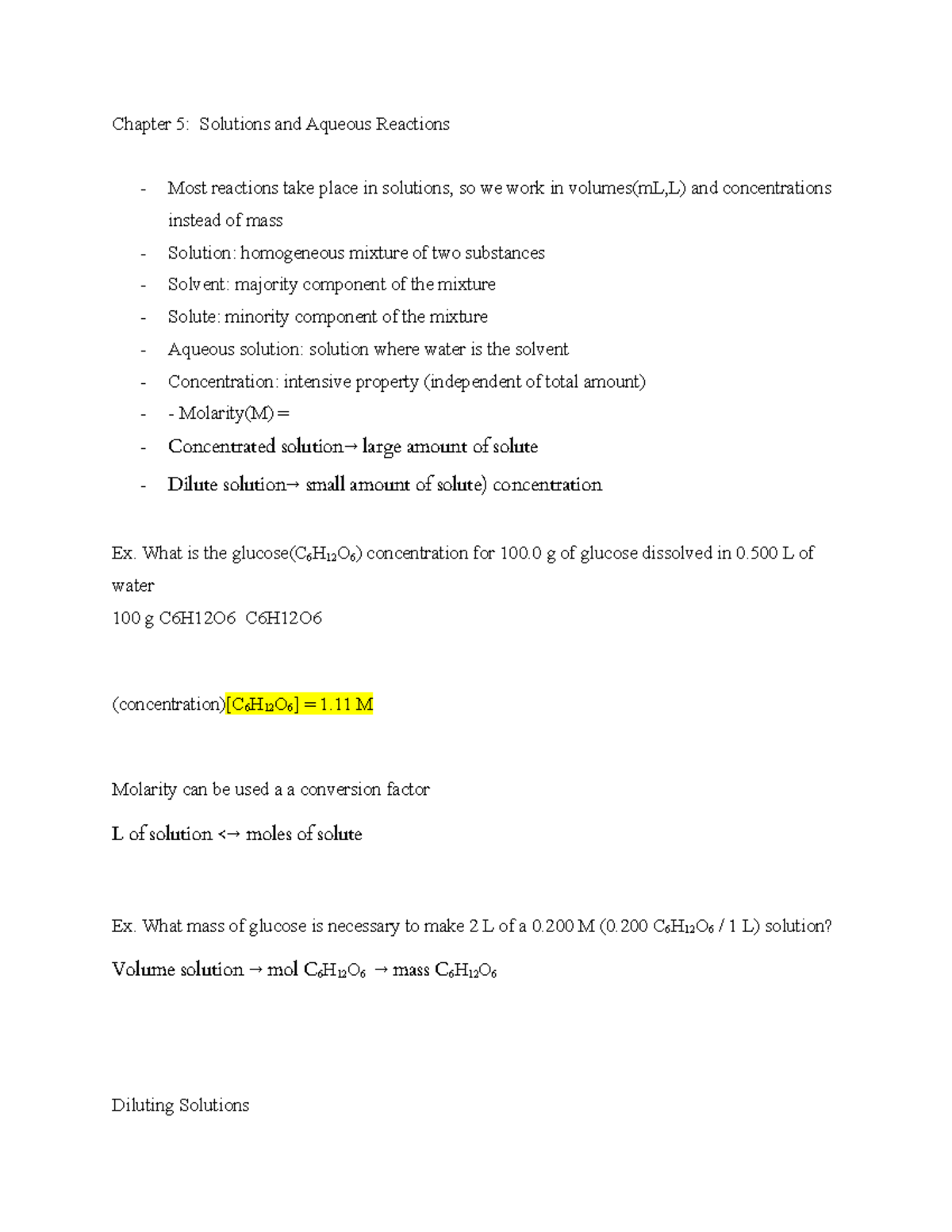 Chapter 5 - solutions and aqueous reactions - Chapter 5: Solutions and ...