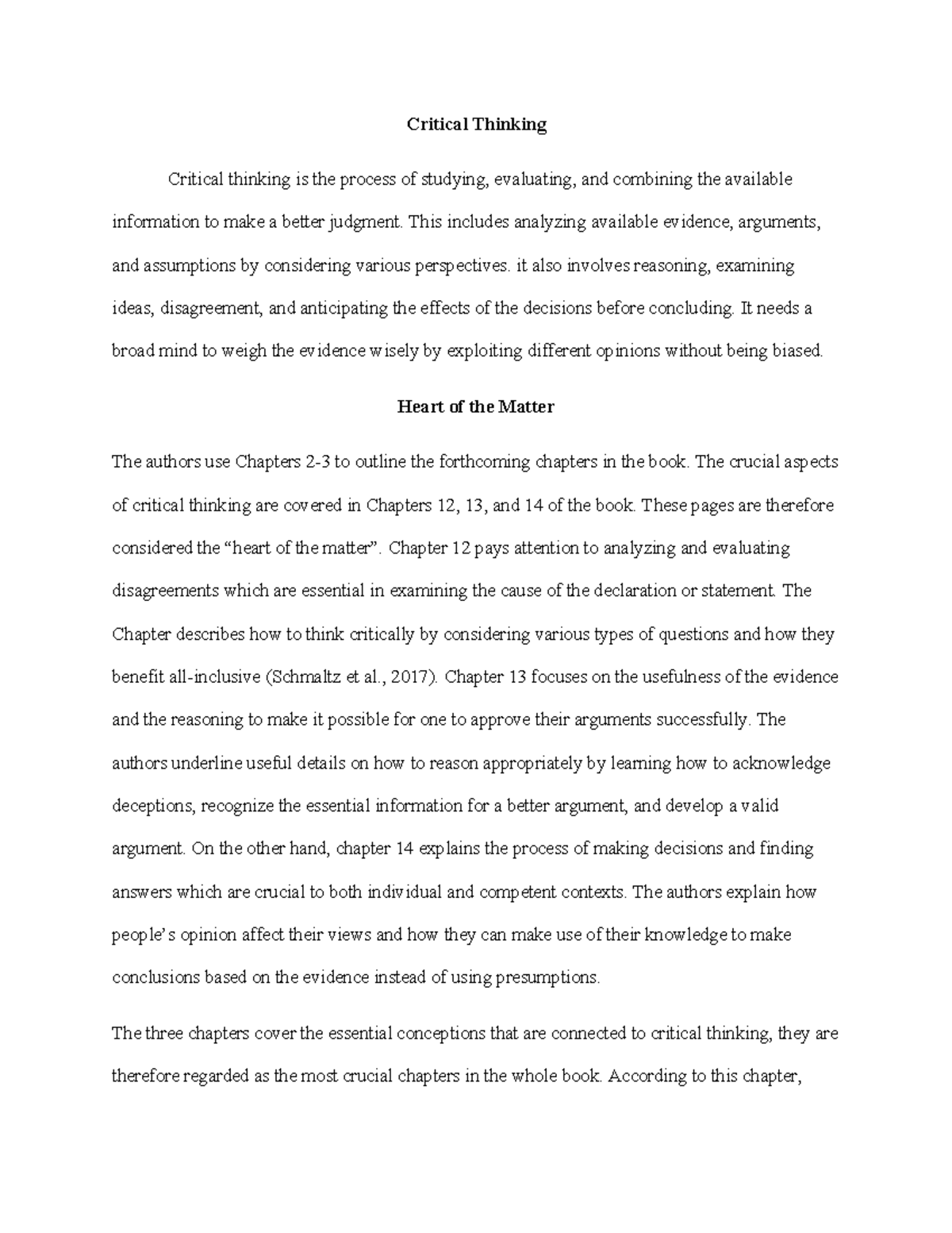 Critical Thinking - This paper portrays academic excellence - Critical ...