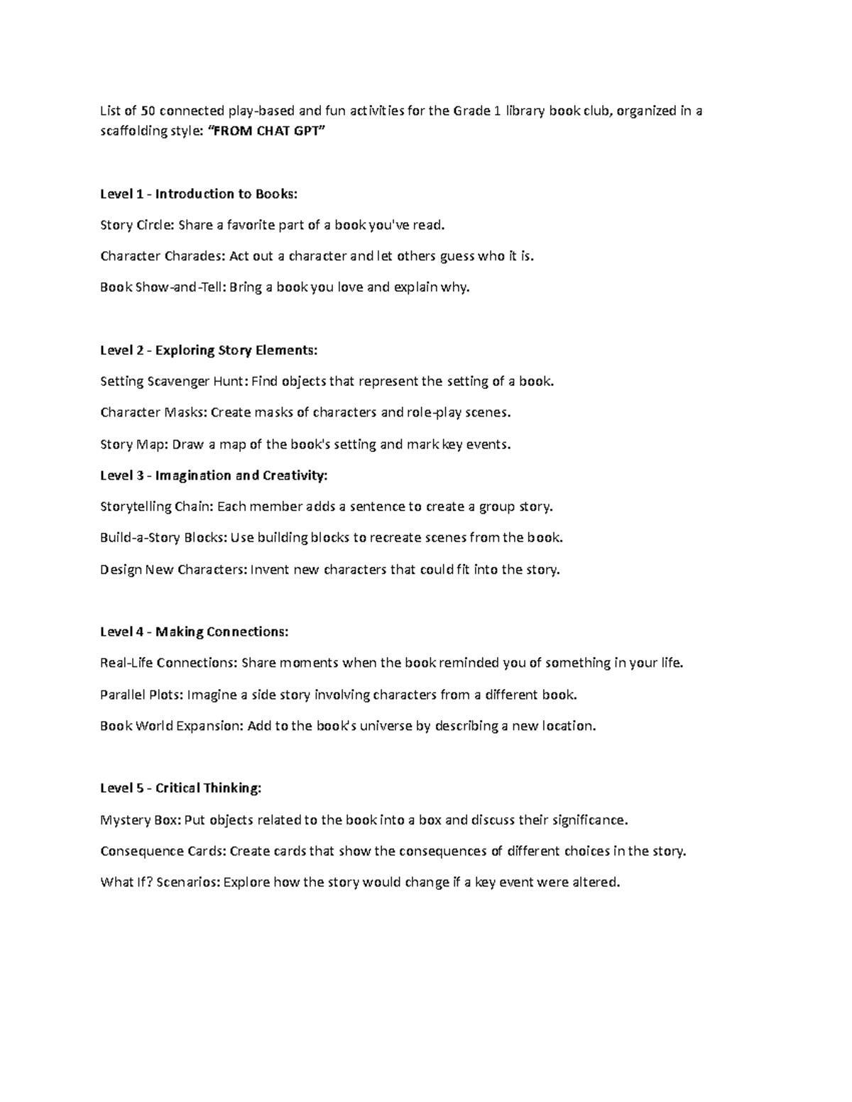 List Of Activities List Of 50 Connected Play based And Fun Activities