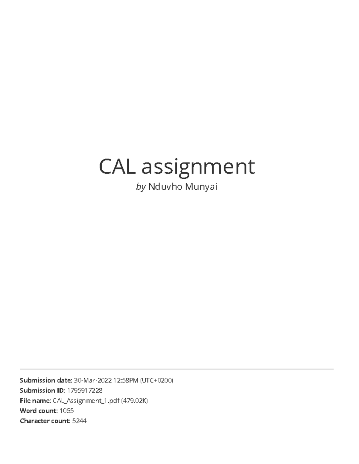 CAL assignment - nwu.ac Internet Source Submitted to University of ...