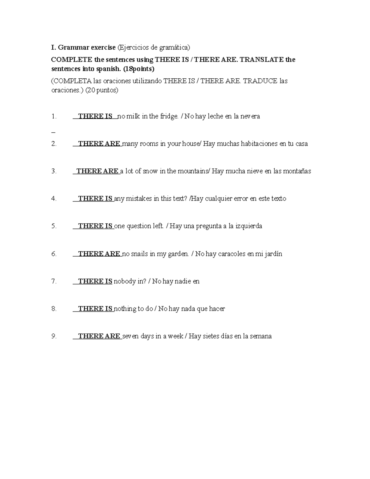 Unidad 2 Ejercicio 2 I Grammar Exercise Ejercicios De Gram tica 