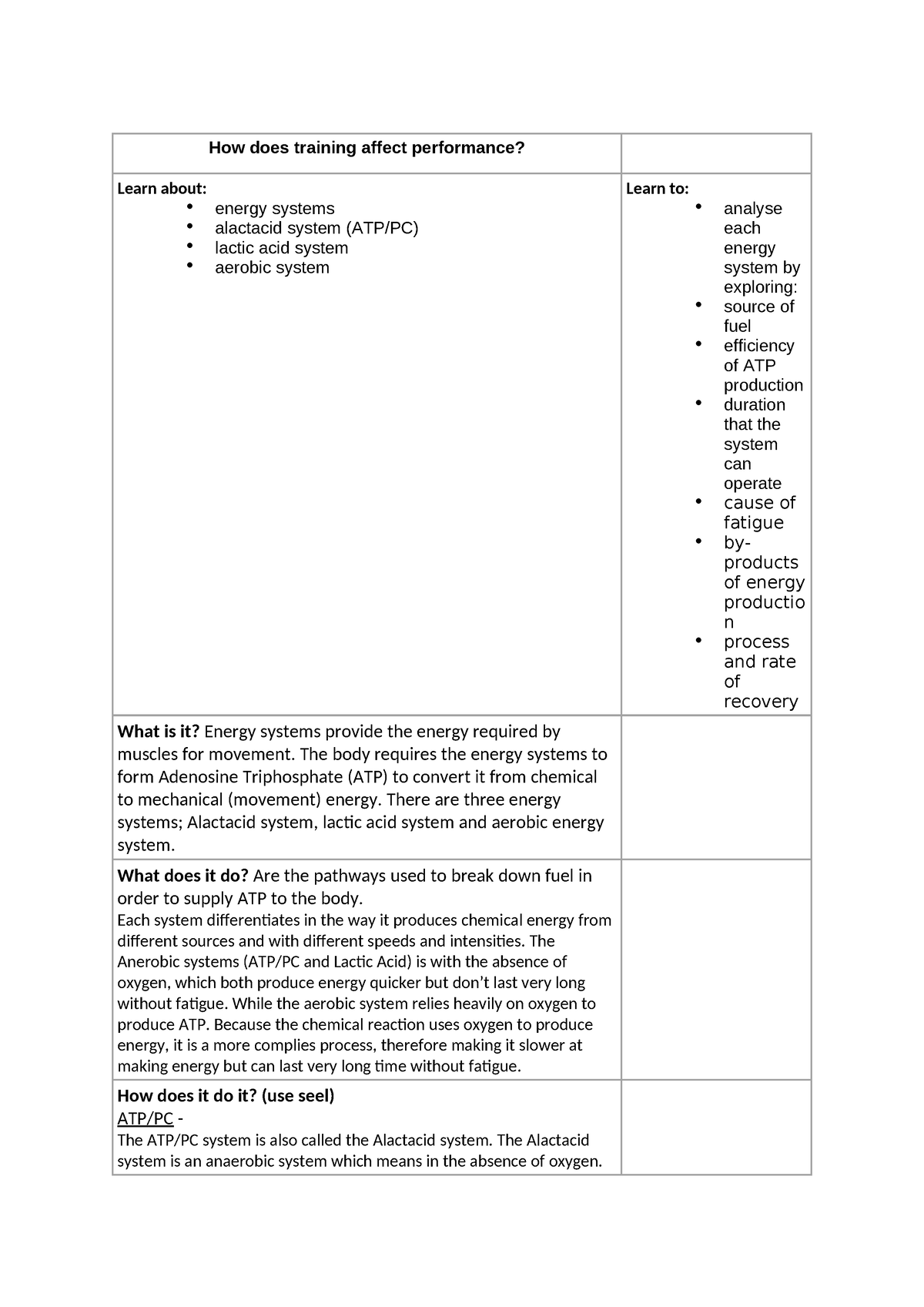 Pdhpe notes, Factors affecting performance - How does training affect ...