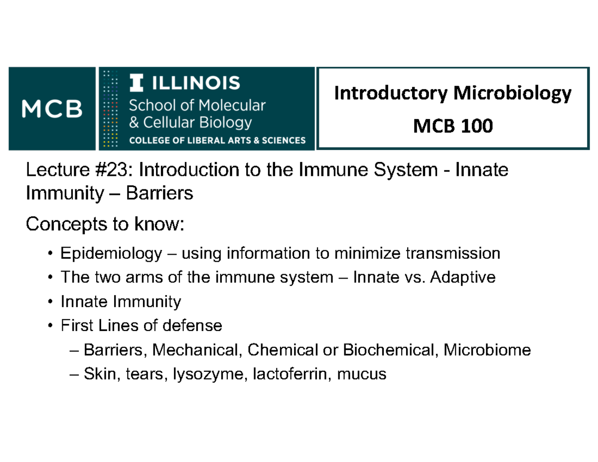 Lecture 23 Introduction To The Immune System - Introductory ...