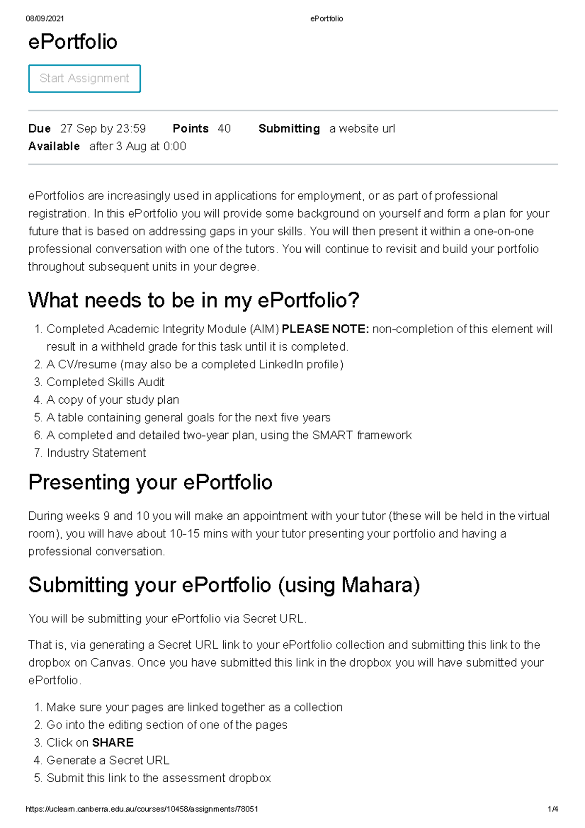 E Portfolio - Assignment + Marking Rubric - ePortfolio Due 27 Sep by 23 ...