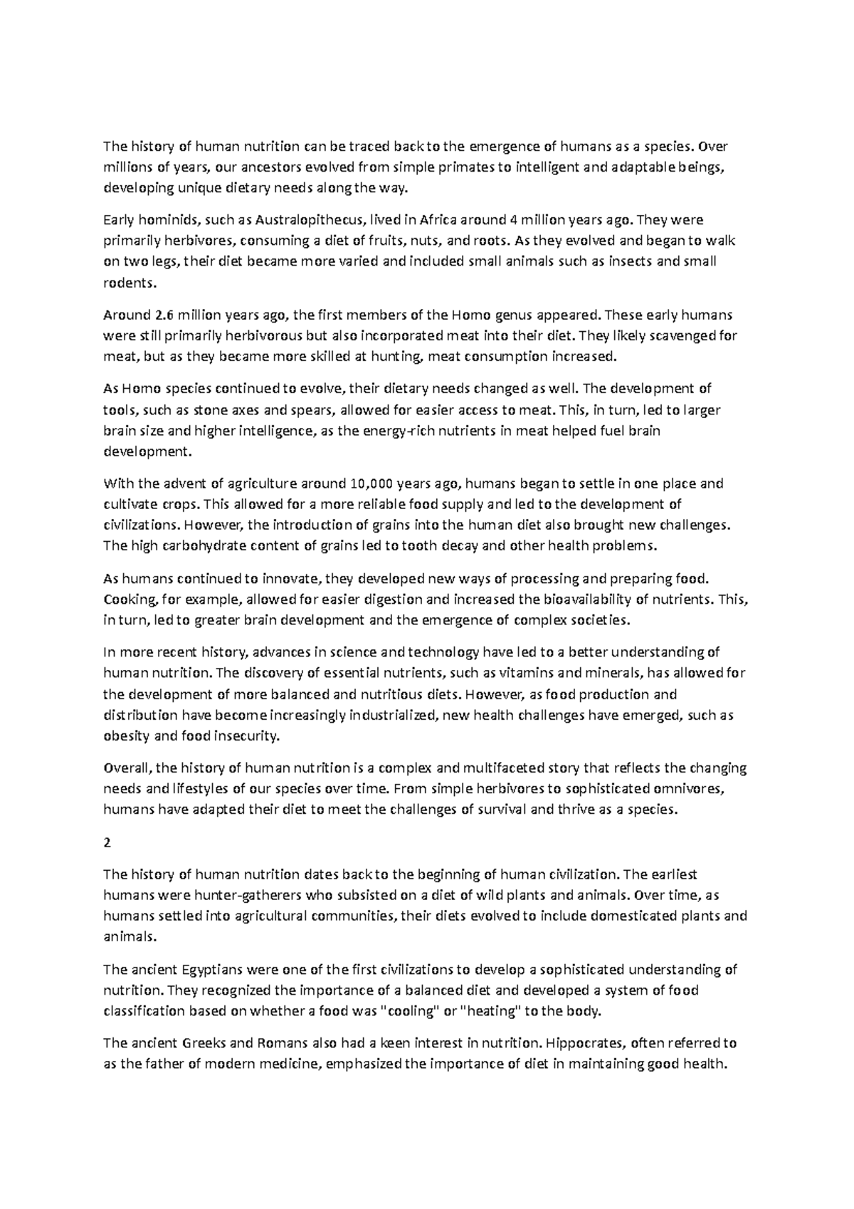 1 nice The history of human nutrition can be traced back to the