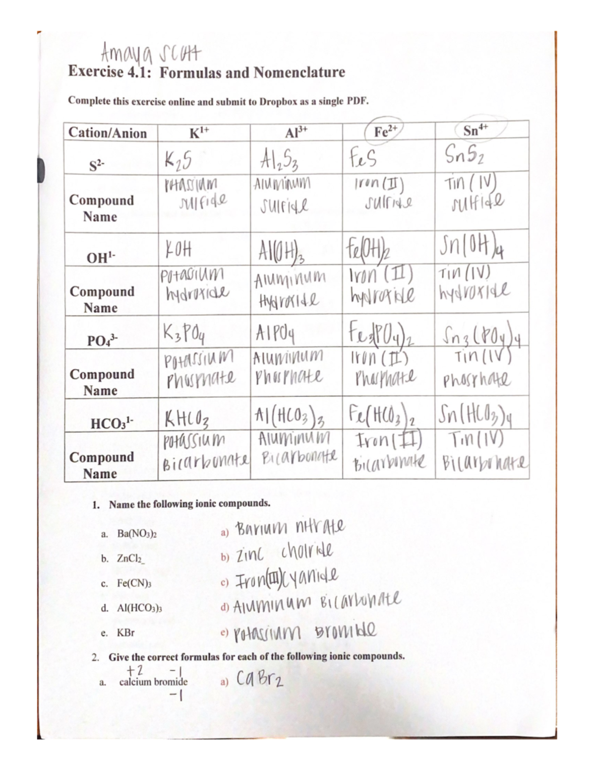 Exercise 4.1 Formulas And Nomenclature - Chm-105 - Studocu