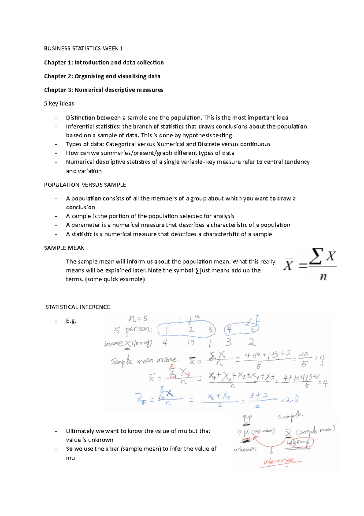 Week 1 Lecture Notes - BUSINESS STATISTICS WEEK 1 Chapter 1 ...