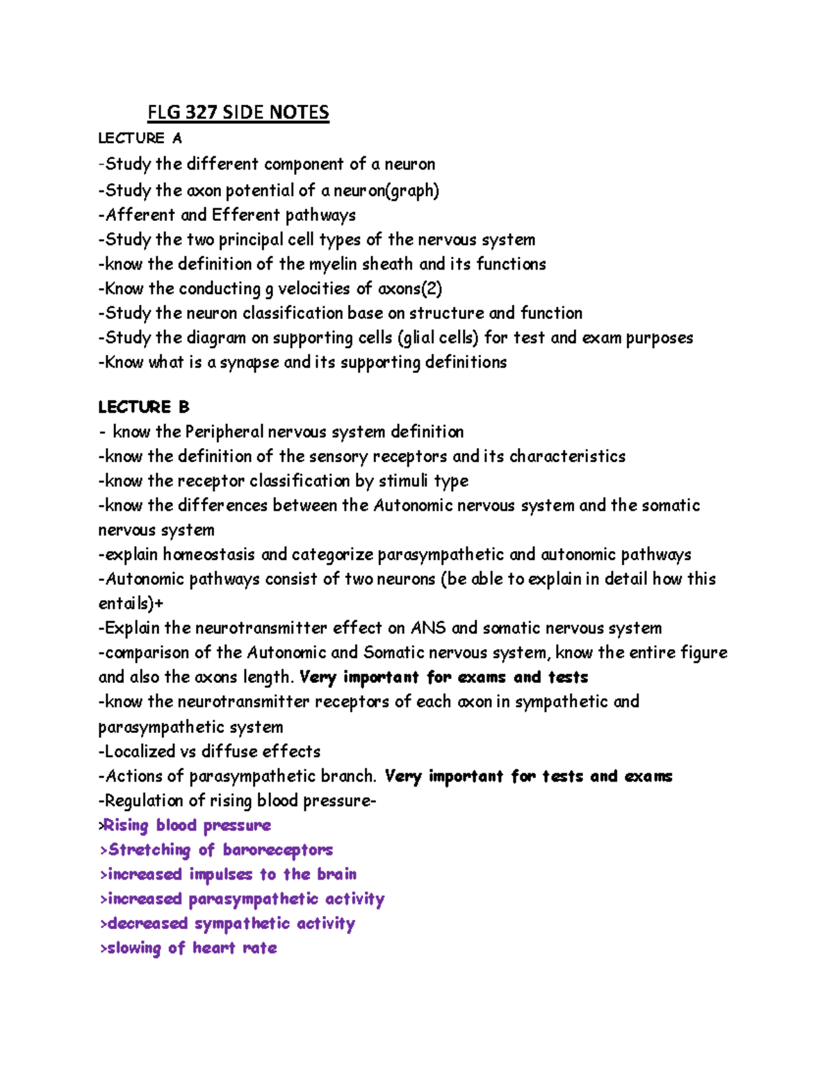 SIDE Notes FLG 327 SIDE NOTES LECTURE A Study the different