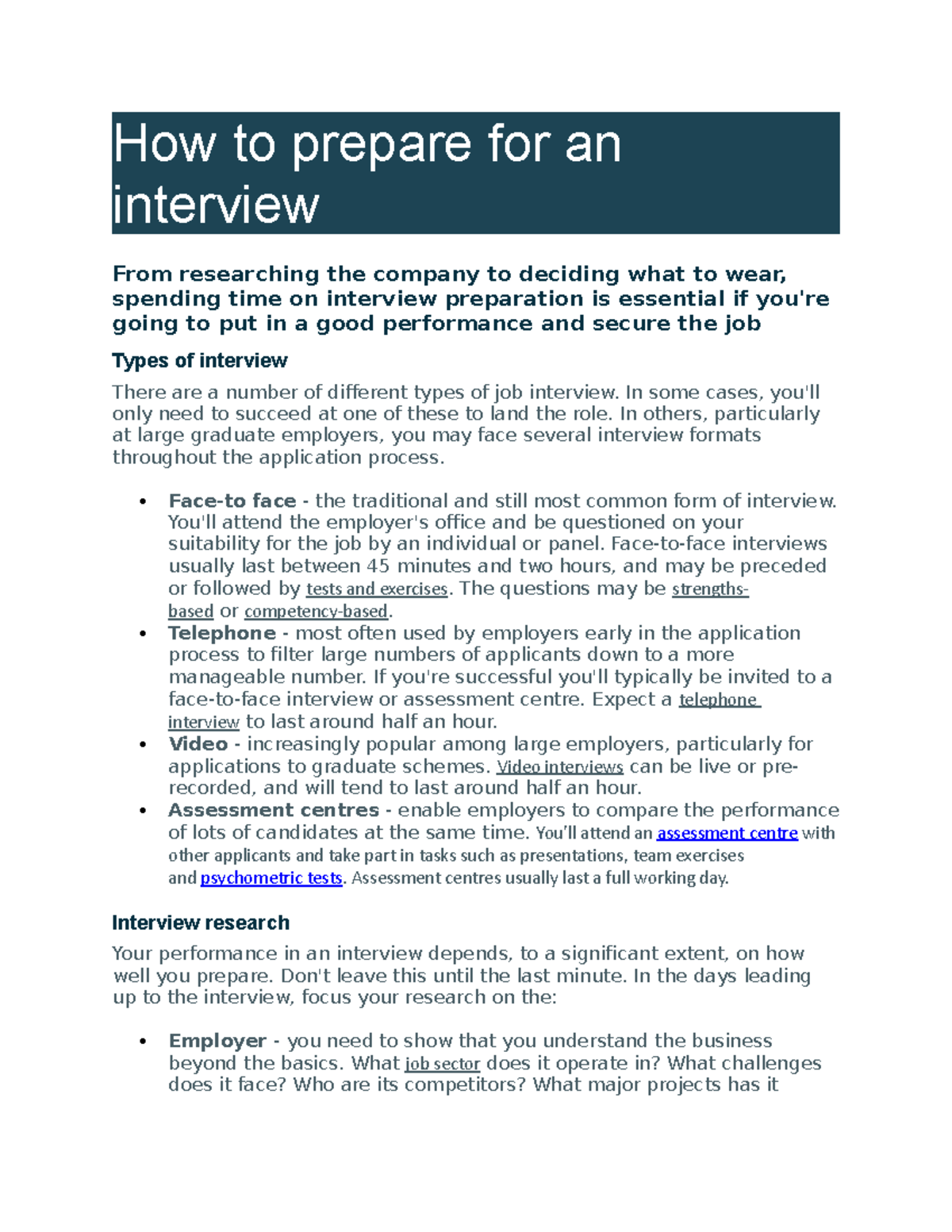 How to prepare for an interview - How to prepare for an interview From ...