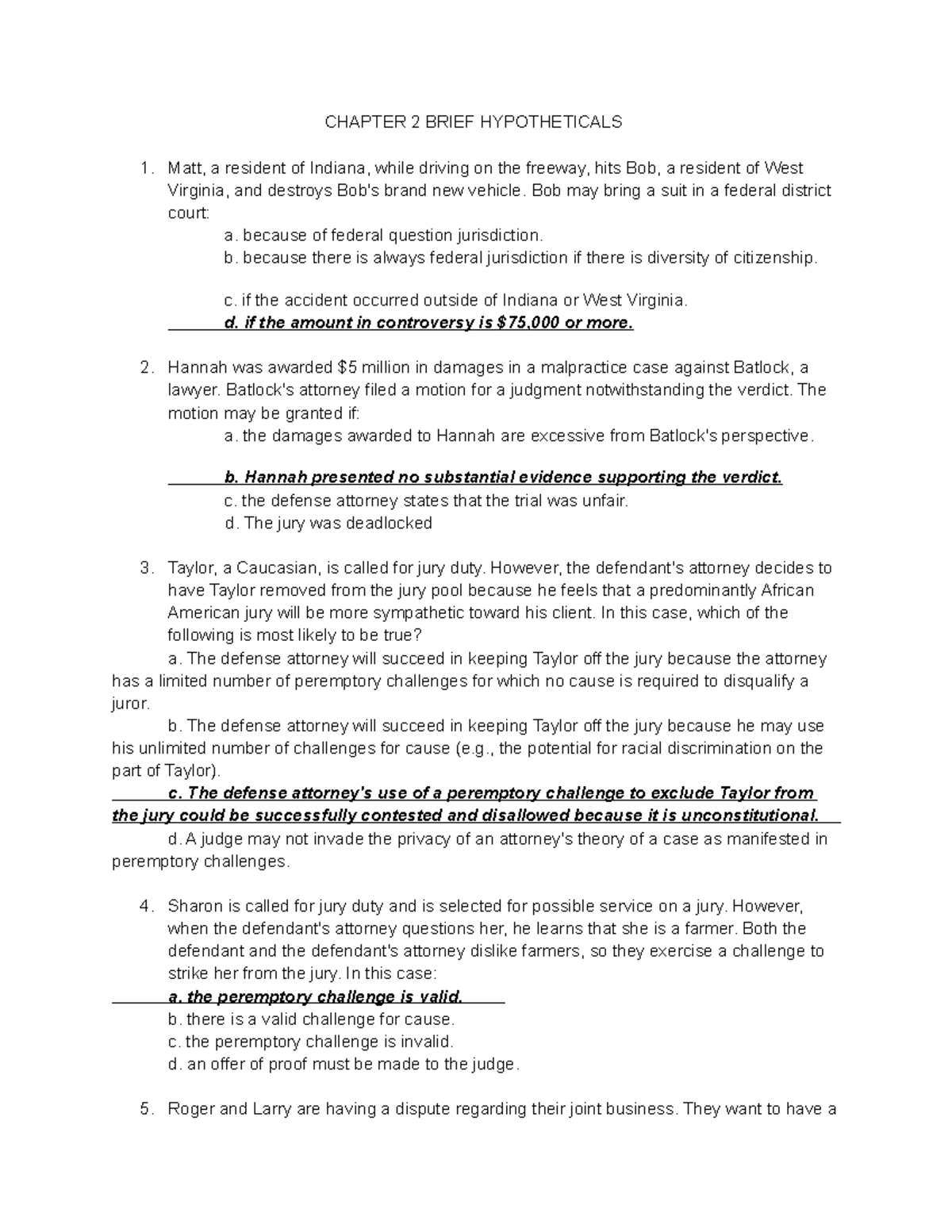 Chapter 2 Brief Hypotheticals: Federal Jurisdiction Malpractice Case ...