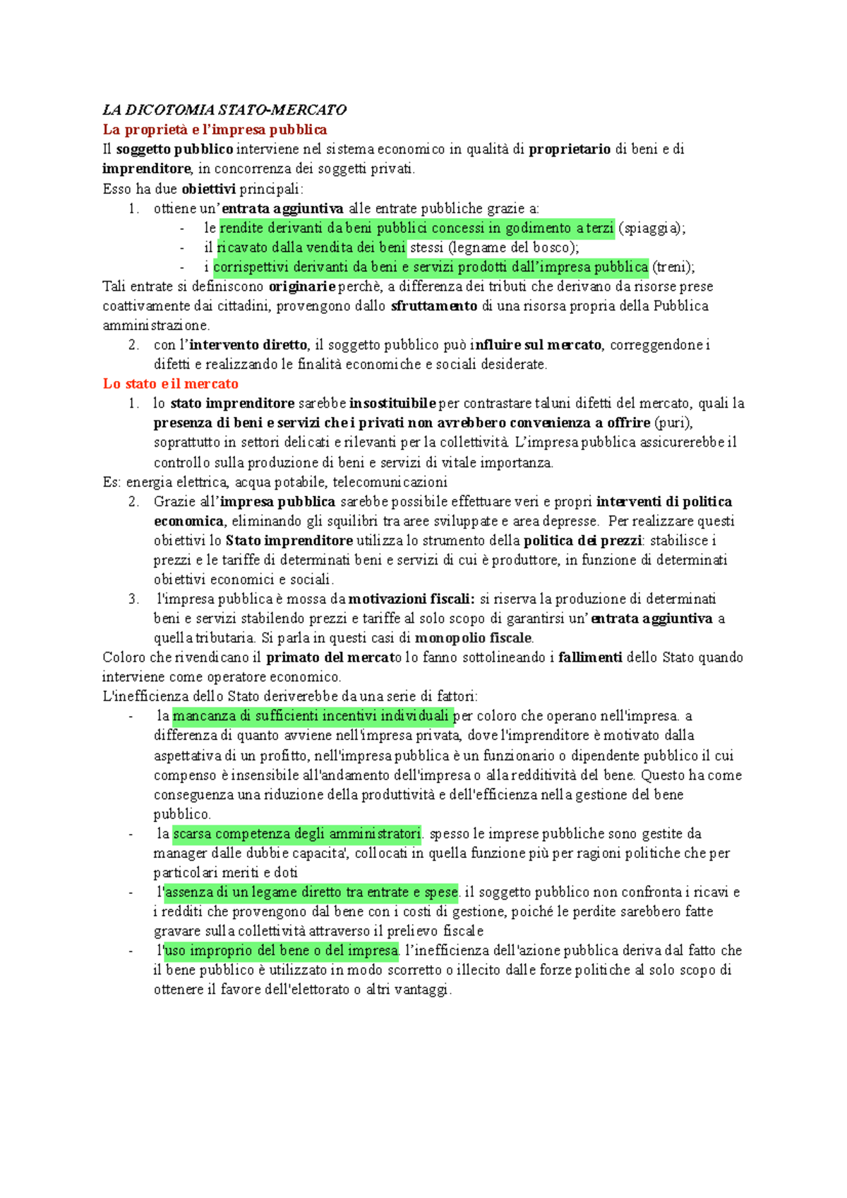 Stato e impresa pubblica LA DICOTOMIA STATOMERCATO La proprietà e l