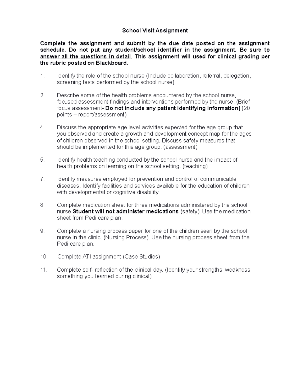 School Visit Assignment - School Visit Assignment Complete the ...