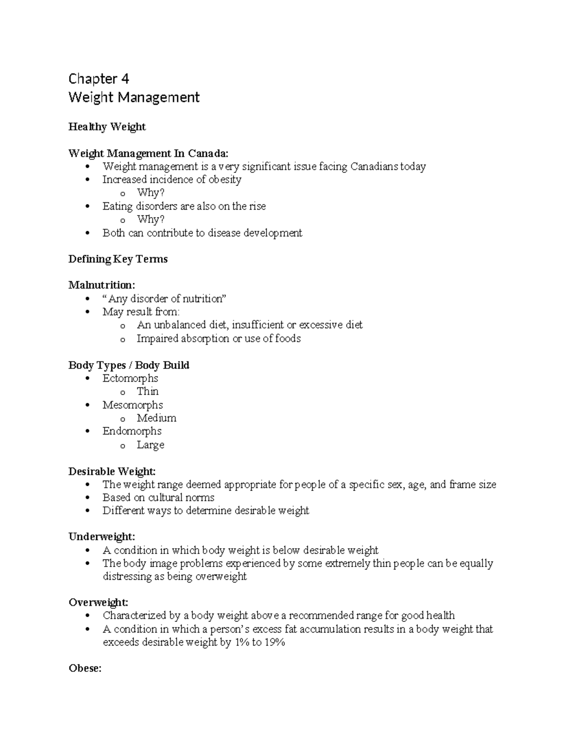 Chapter 4 - good notes - Chapter 4 Weight Management Healthy Weight ...
