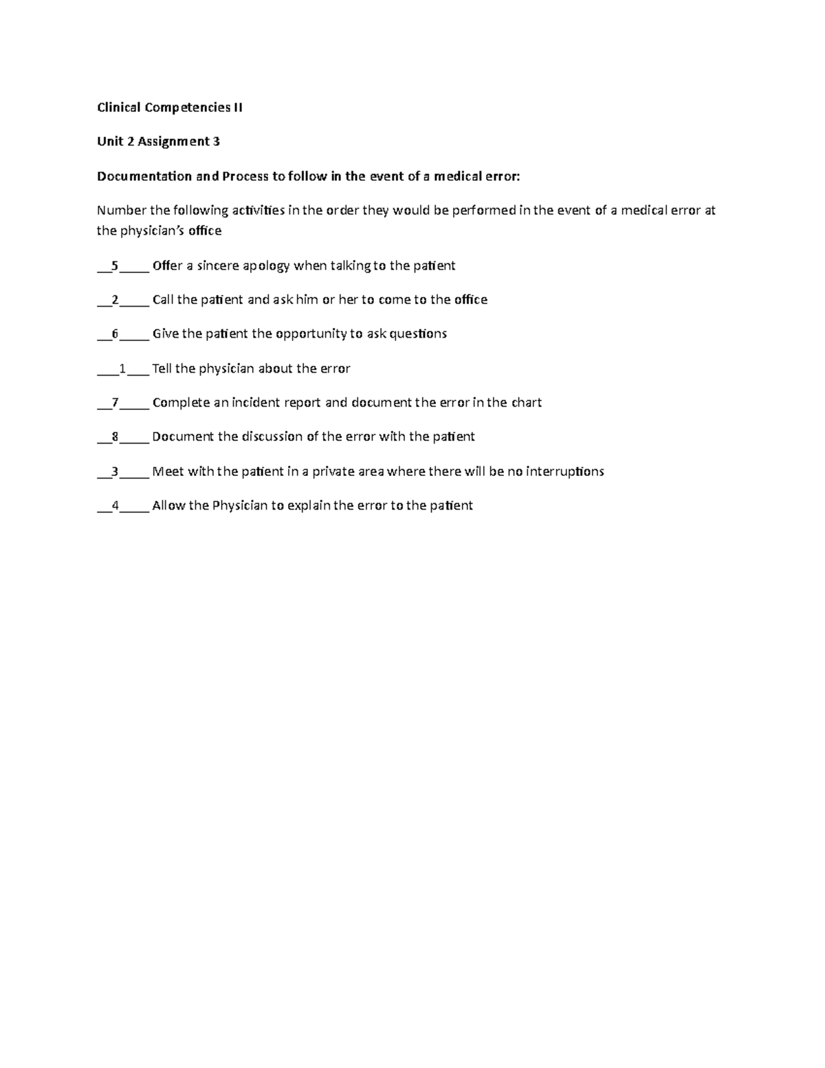Medical Assistant Unit2 MA275 Errors in Patient Care - Clinical ...