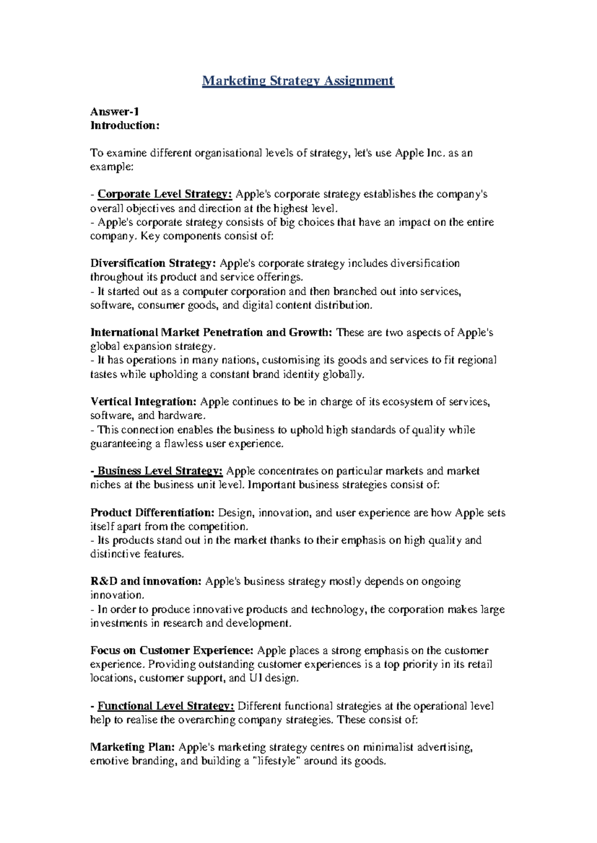 Marketing Strategy Assignment - Marketing Strategy Assignment Answer- 1 ...