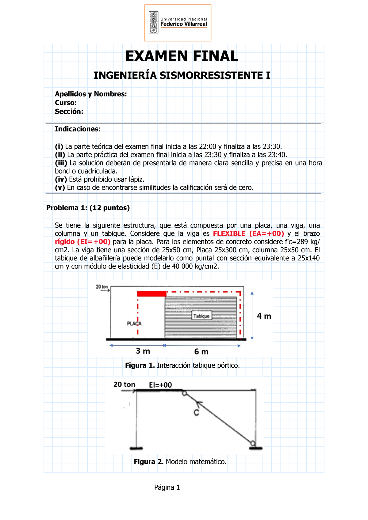 Ef Sismo I Examen Final Examen Final Ingenier A Sismorresistente I