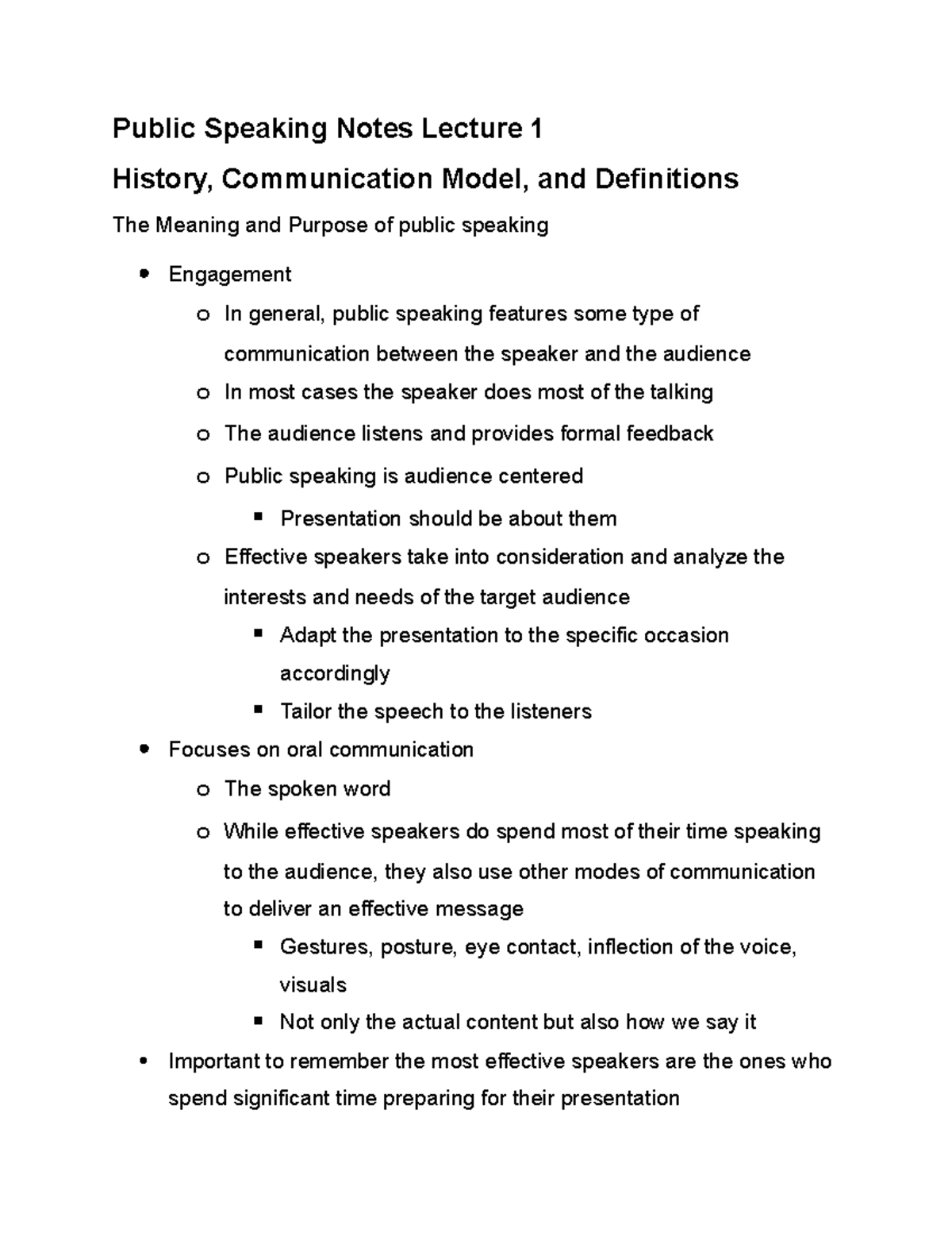 Public Speaking Notes 1 - .. o There are exceptions to the First ...