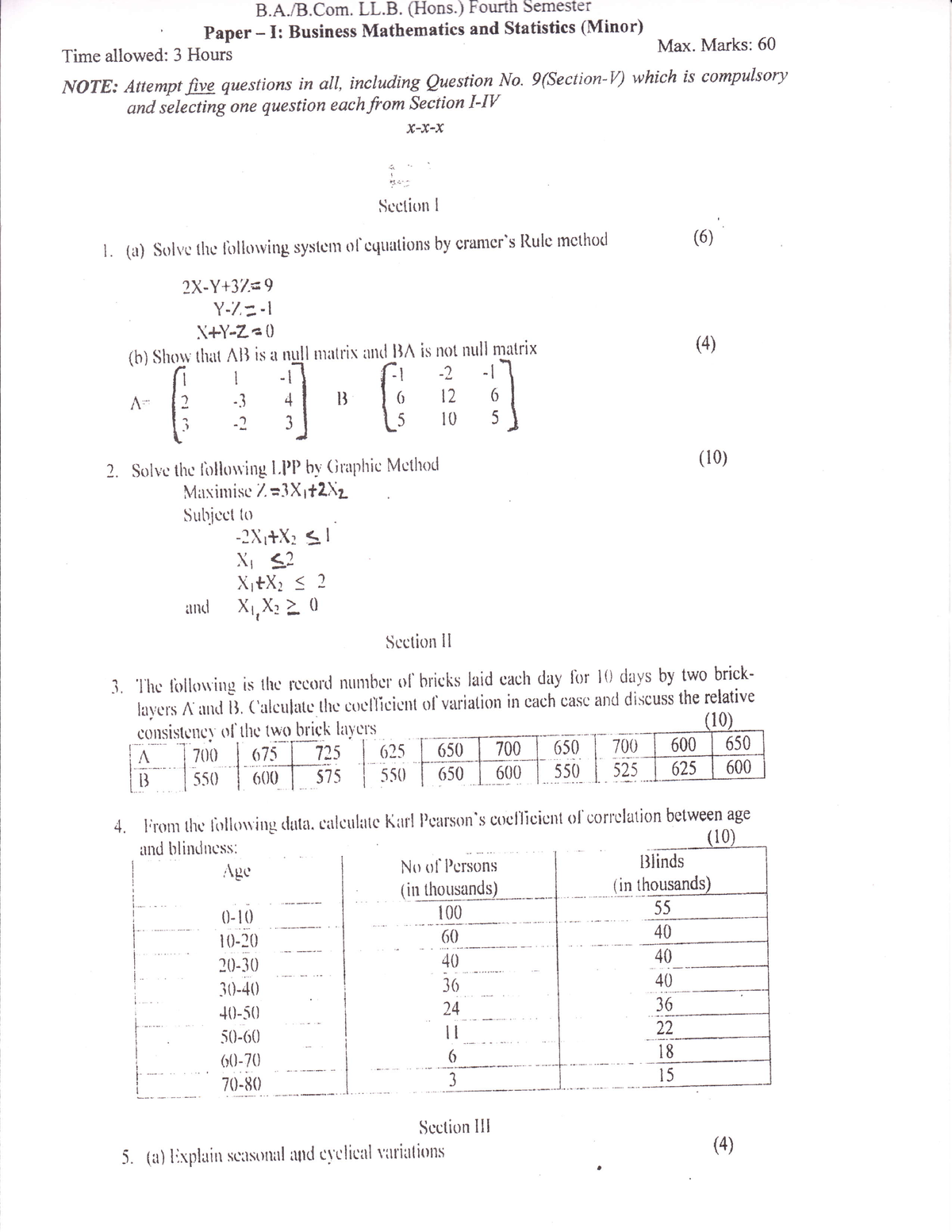 Business Mathematics And Statistics (minor) - B.A./B. LL' (Hons ...