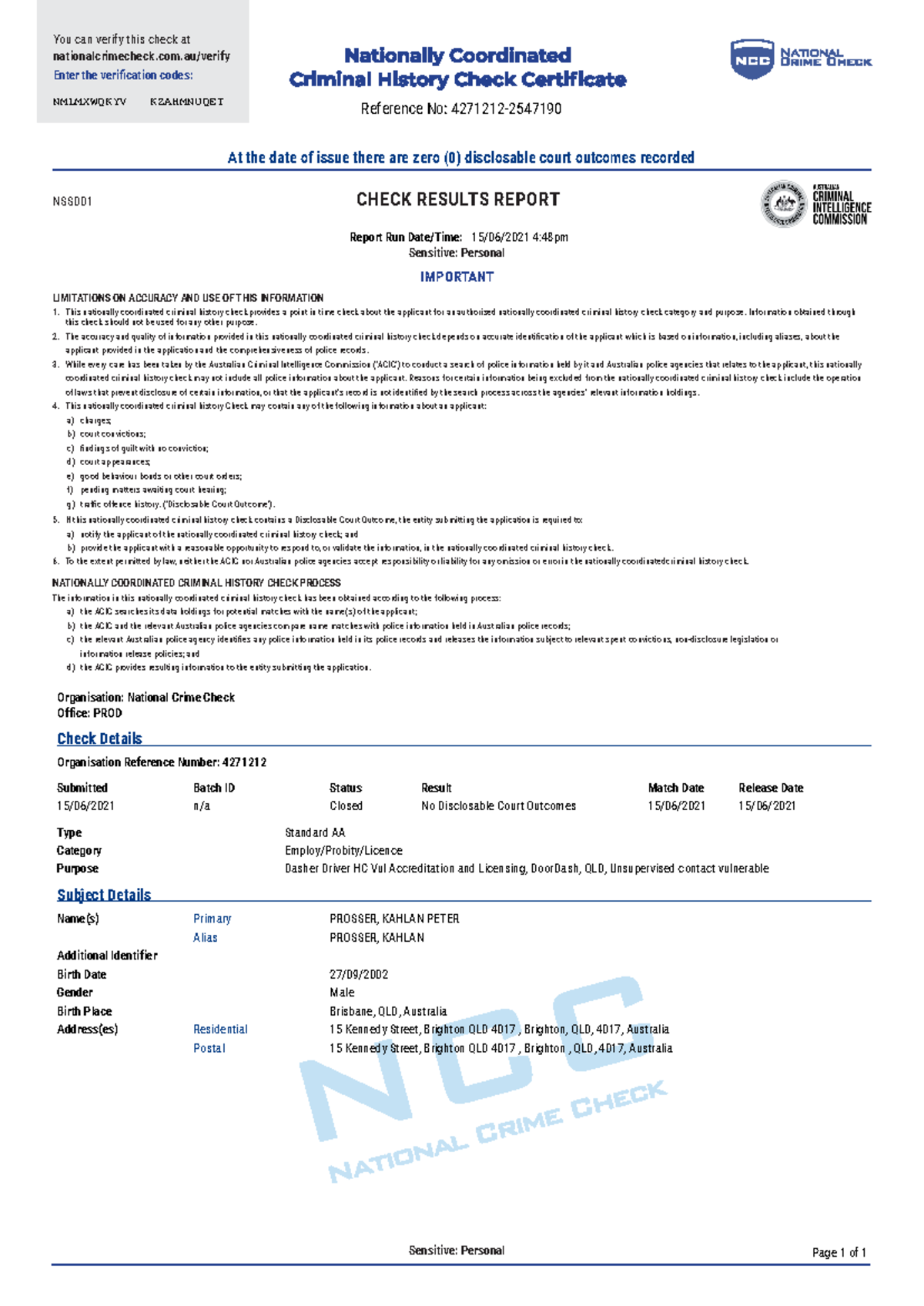 Report prosser 4271212-2547190 - Sensitive: Personal NSS001 CHECK ...