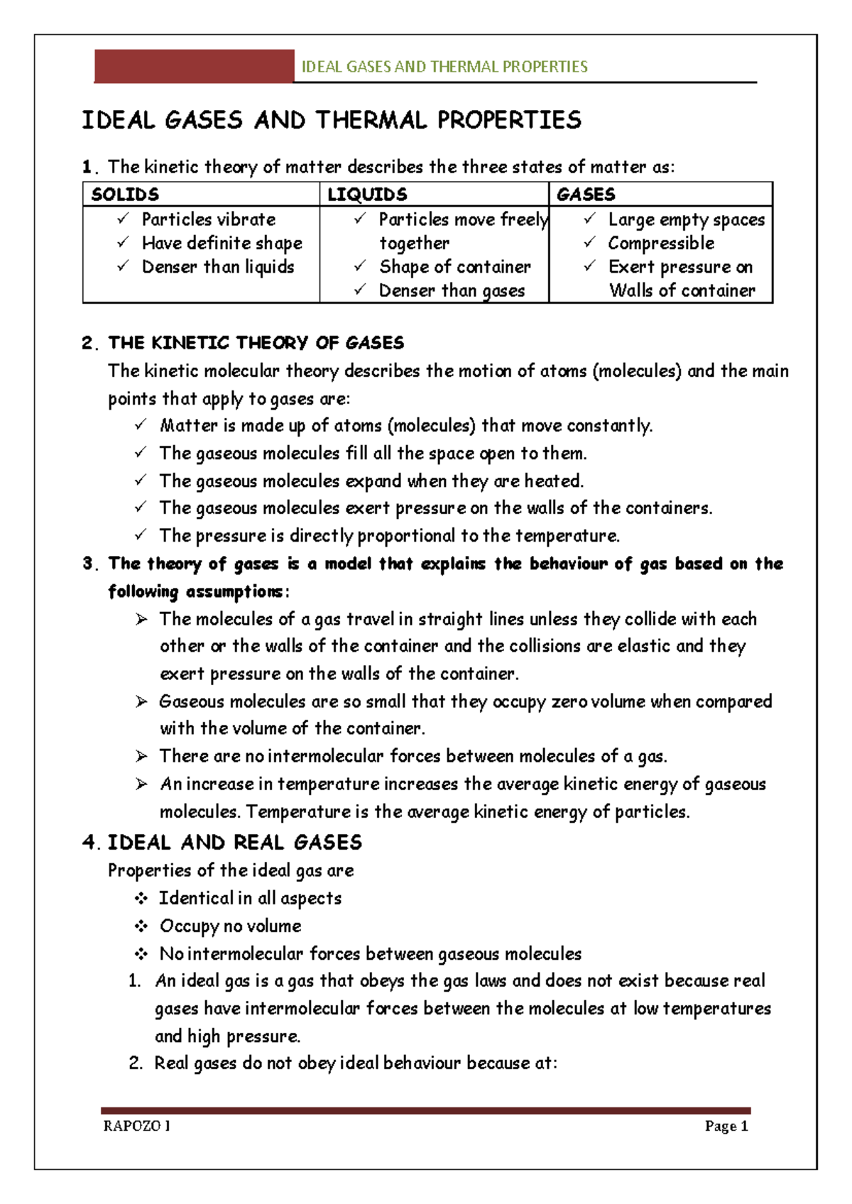 Boyles law and Reactions - IDEAL GASES AND THERMAL PROPERTIES The ...