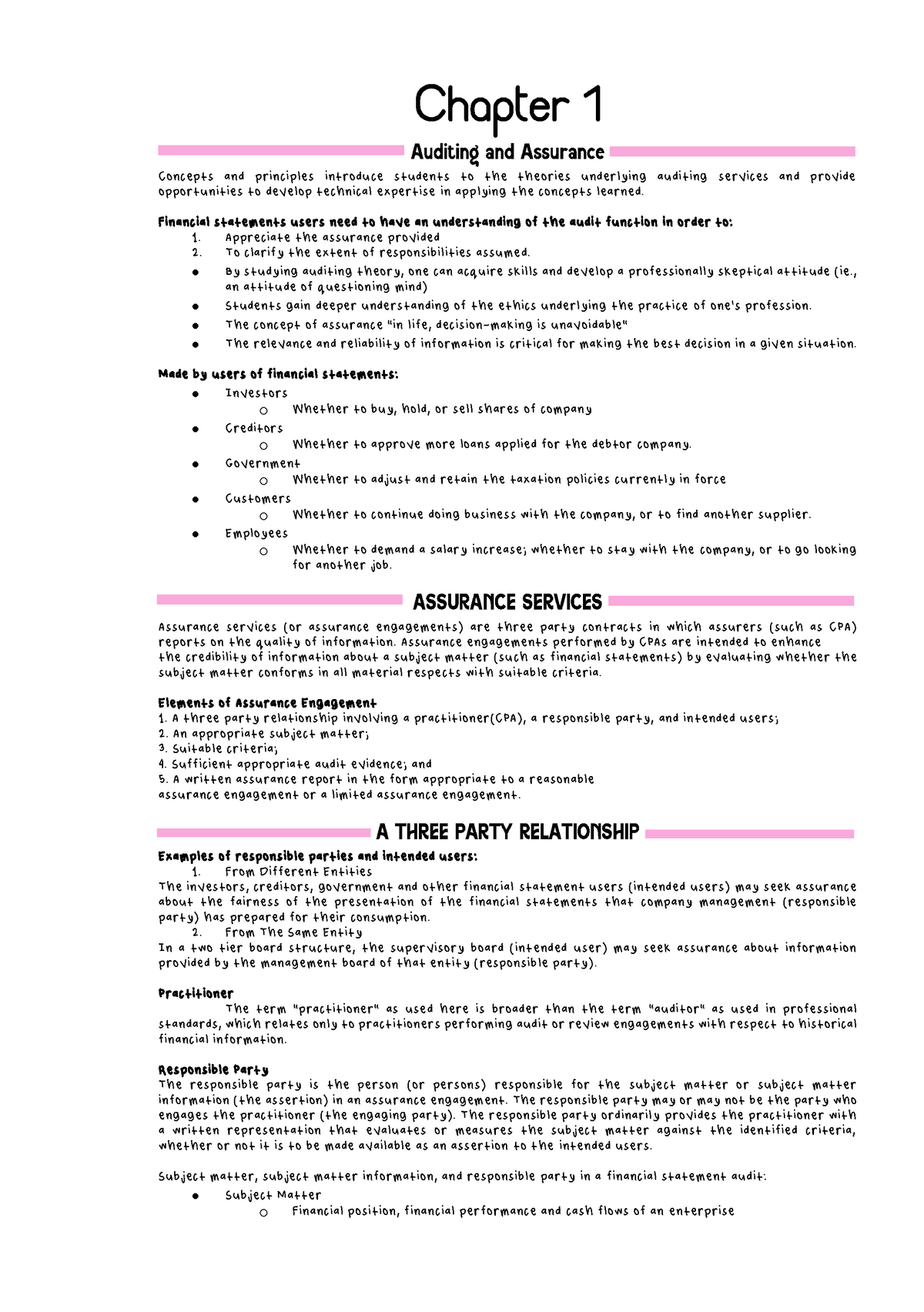 Chapter 1 - Auditing And Assurance - Concepts And Principles Introduce ...