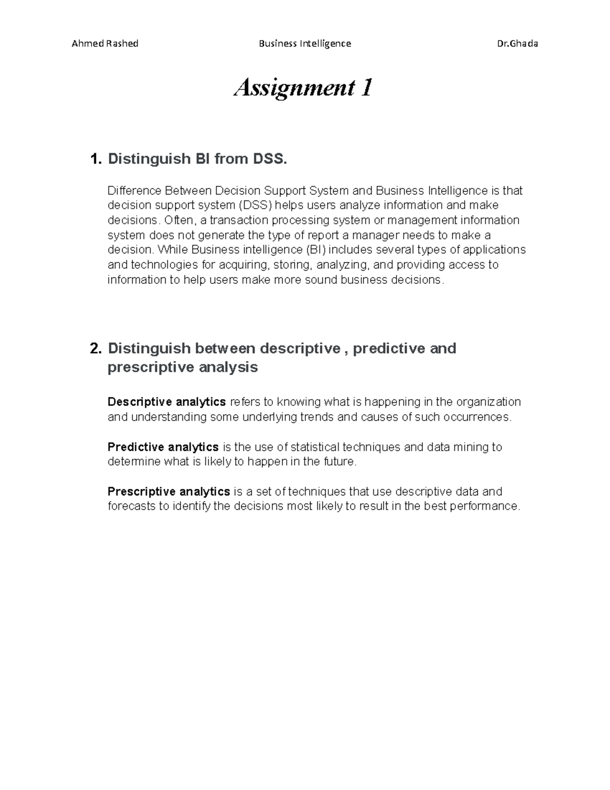 Abdulmajeed Assignment 1 - Ahmed Rashed Business Intelligence Dr ...
