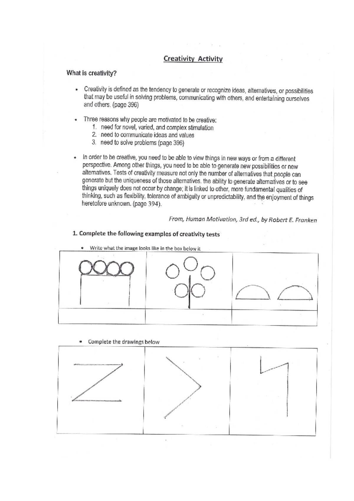 Creativity activity - Worksheet - Creativity Activity What is ...