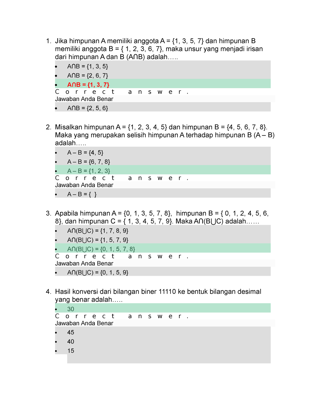 Quiz - Test - 1. Jika Himpunan A Memiliki Anggota A = {1, 3, 5, 7} Dan ...