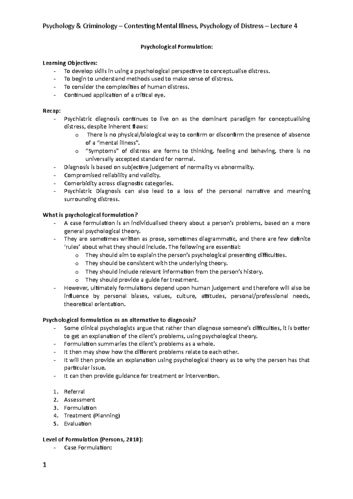 Psychological Formulation - Psychological Formulaion: Learning ...