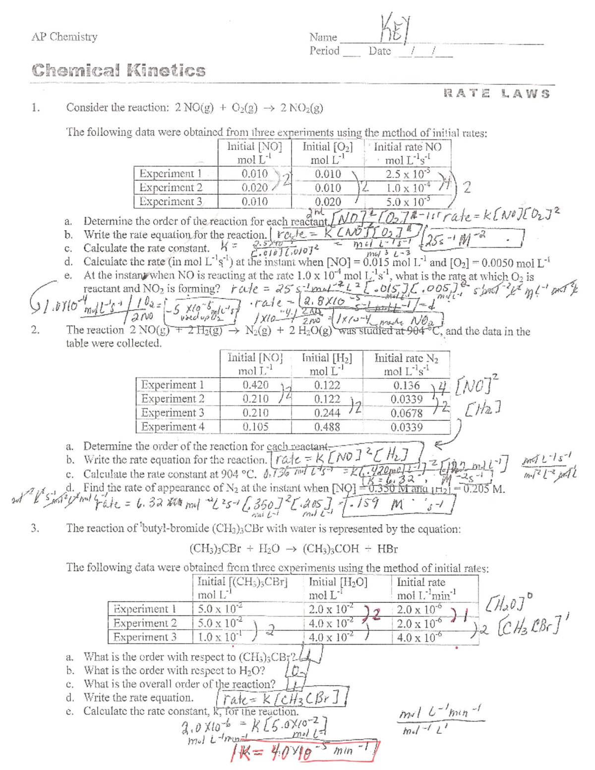 Kinetics problems rate law day 1 key - Mechanics and Thermal Physics ...