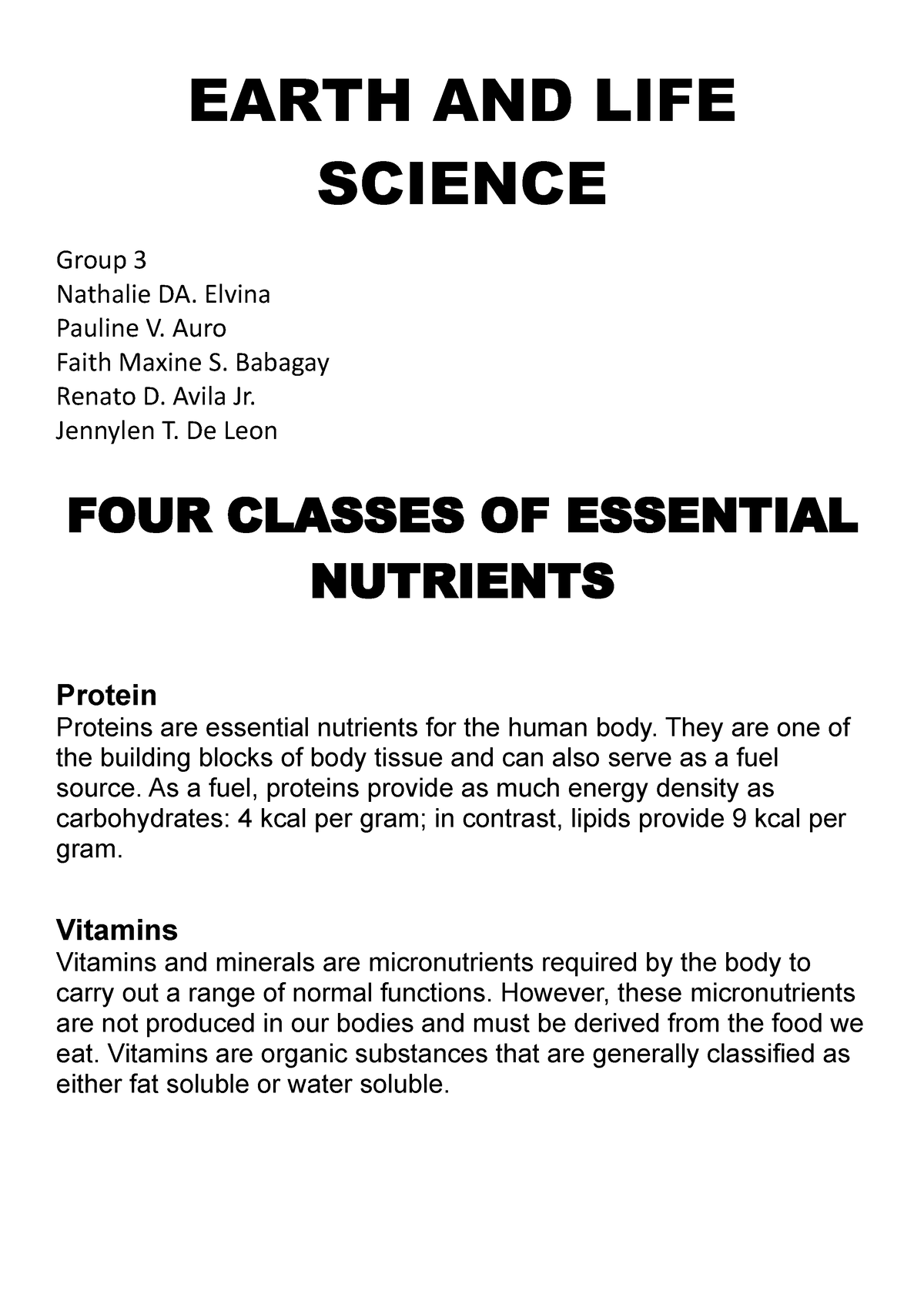 Earth AND LIFE Science - Oed - EARTH AND LIFE SCIENCE Group 3 Nathalie ...