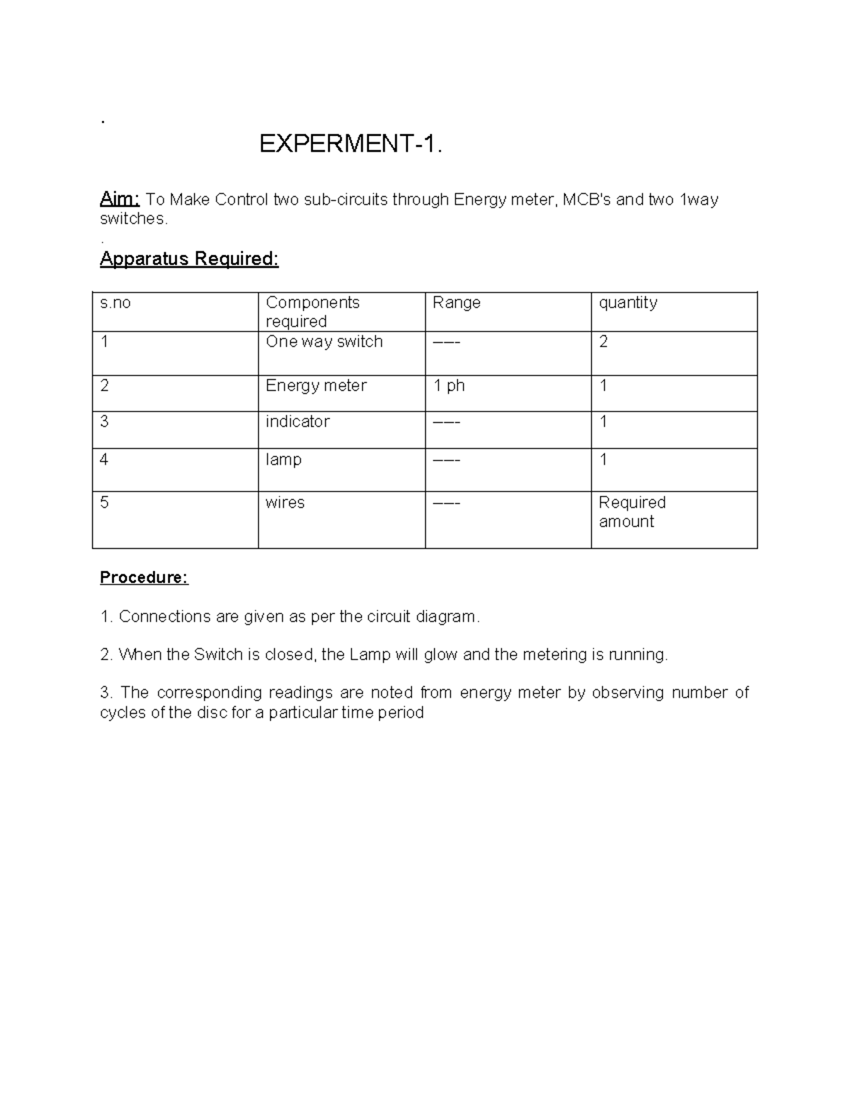 Electrical installation lab - . EXPERMENT-1. Aim: To Make Control two ...