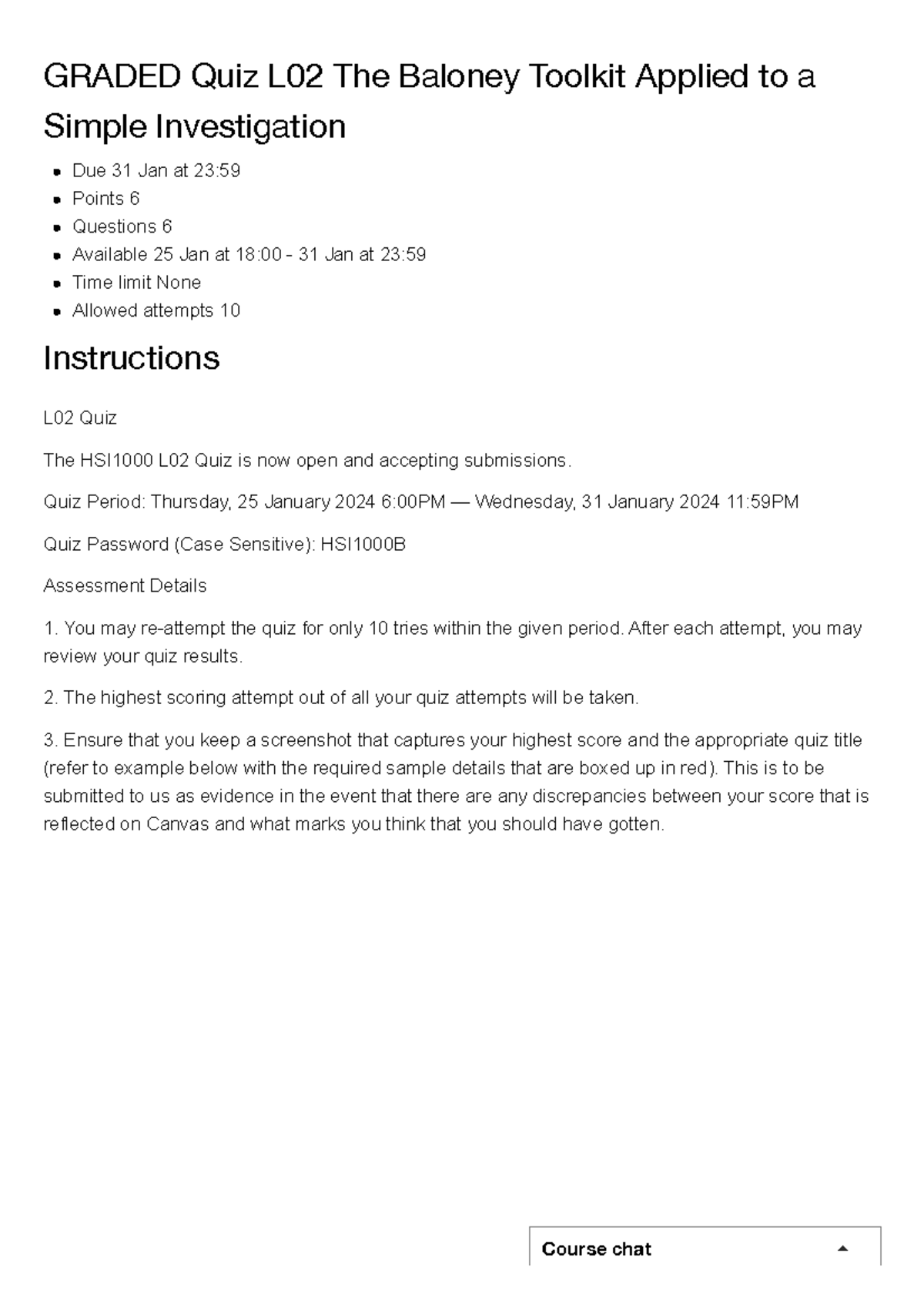 Graded Quiz L02 The Baloney Toolkit Applied to a Simple Investigation ...