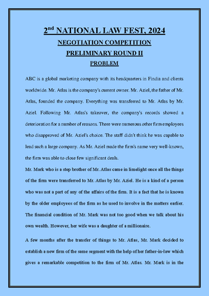 Preliminary Round 1 - Negotiation Problem - 2 nd NATIONAL LAW FEST ...