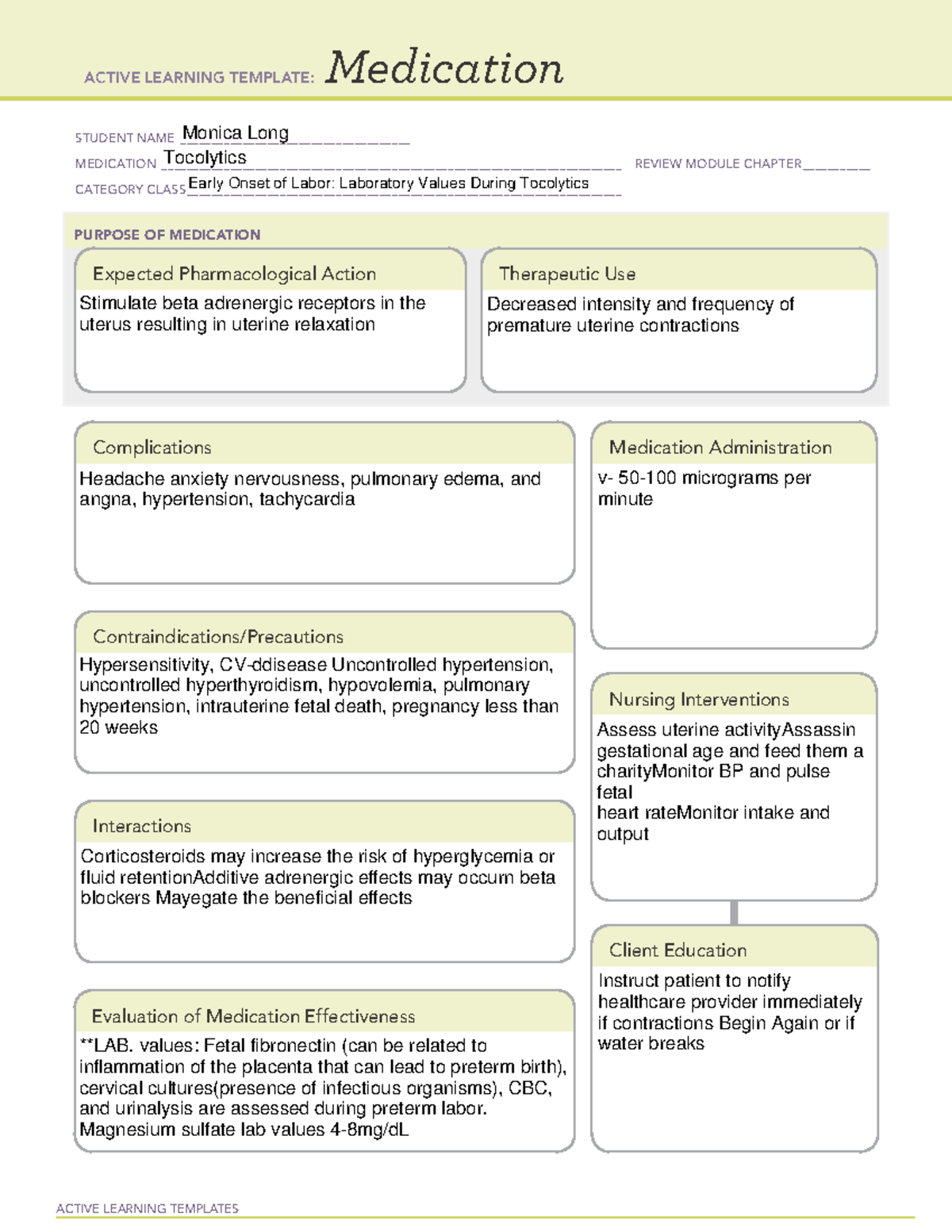 Medication Tocolytics - ACTIVE LEARNING TEMPLATES Medication STUDENT ...