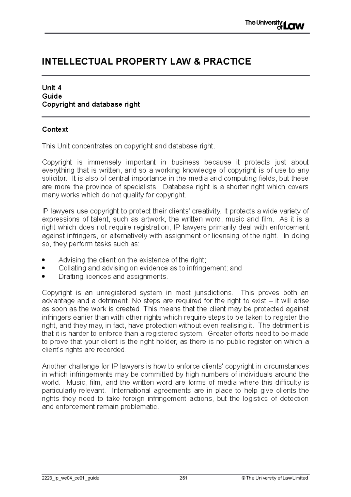 IP WS4 - IP WS4 Notes - INTELLECTUAL PROPERTY LAW & PRACTICE Unit 4 ...