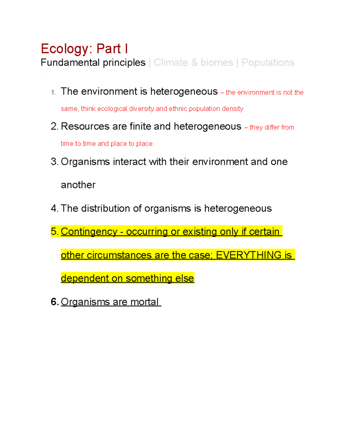 Ecology lecture outline one - Ecology: Part I Fundamental principles ...