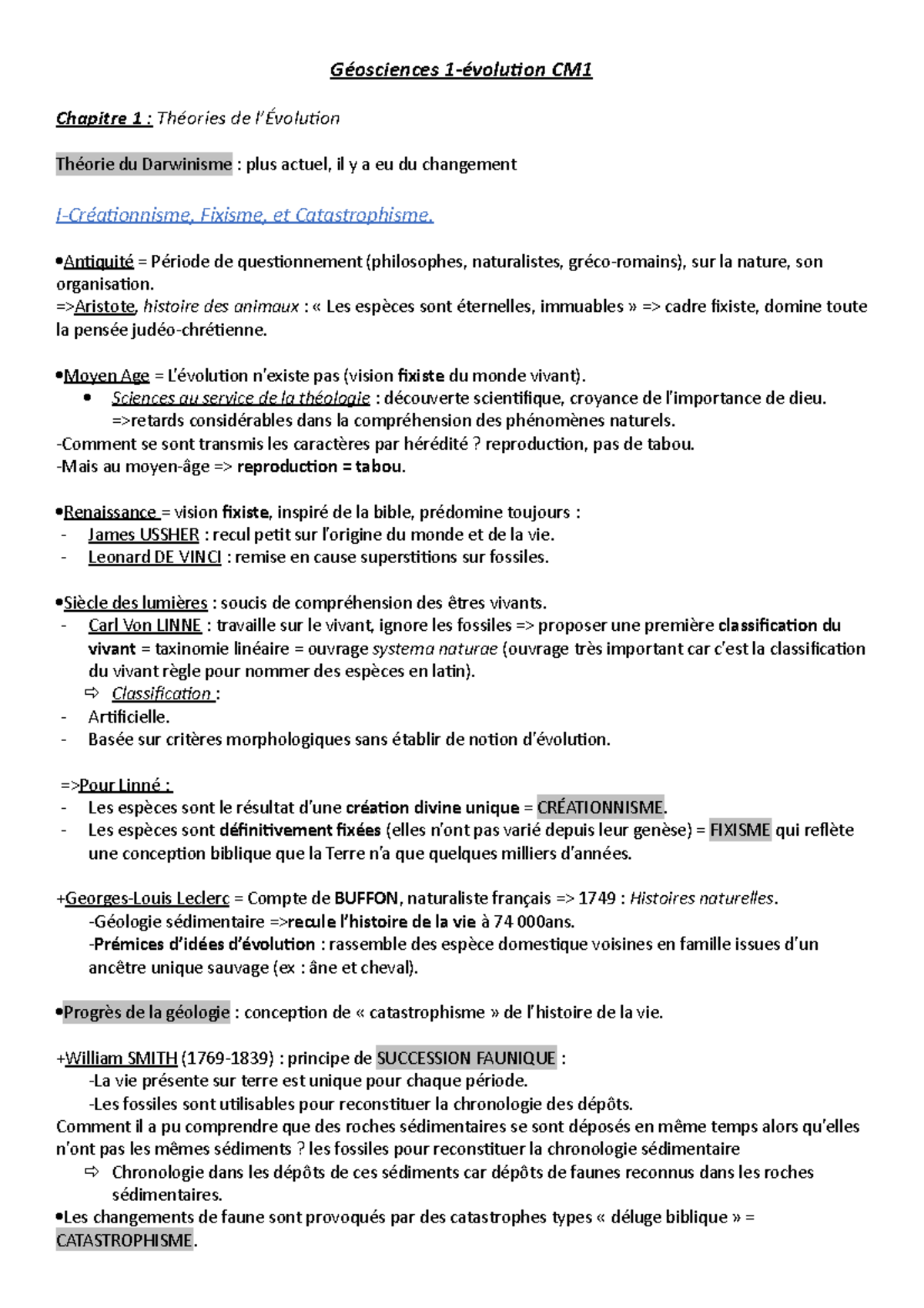 Cours Evolution CM1 - Géosciences 1-évolution CM Chapitre 1 : Théories ...