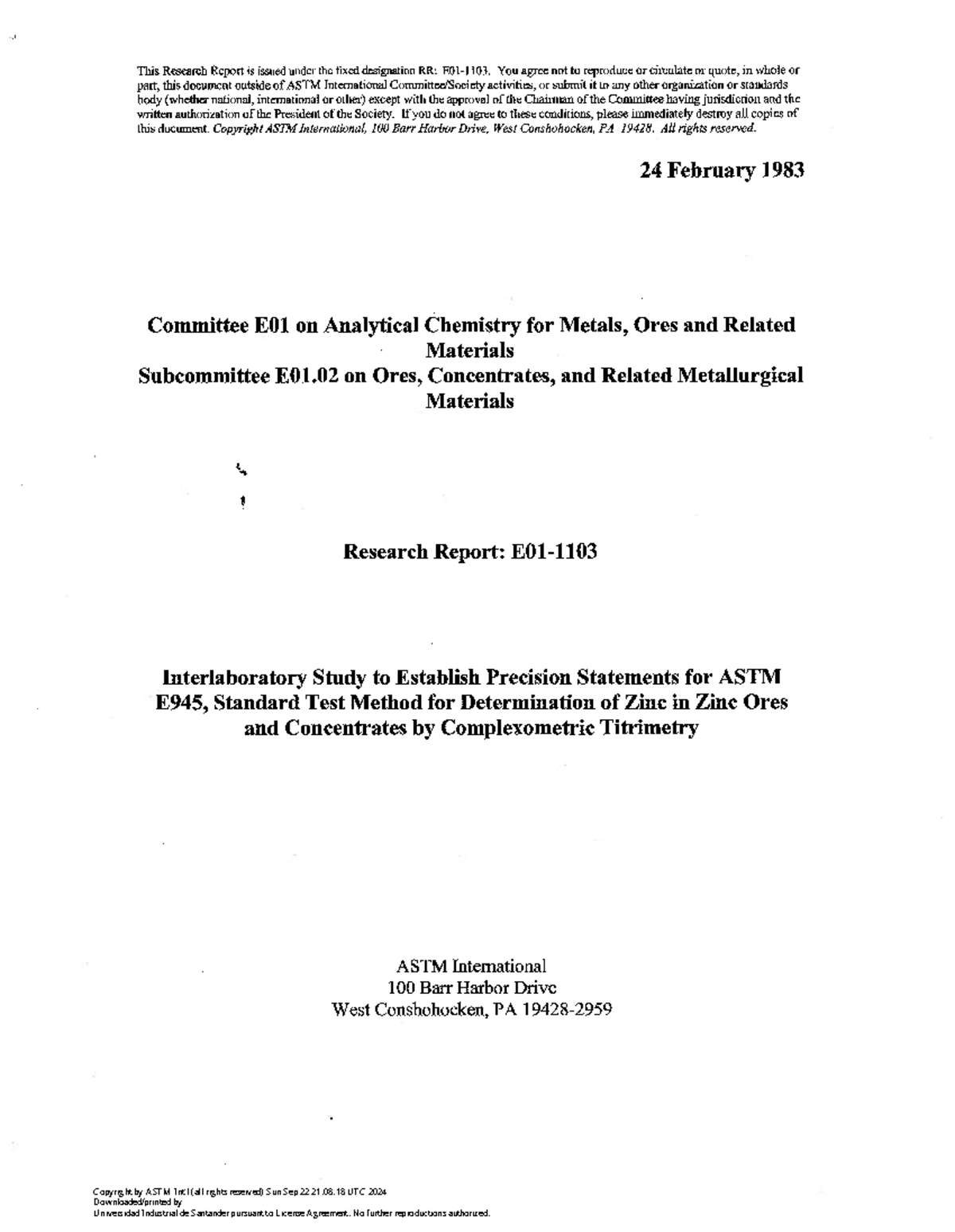 RR E01-1103-Zn Complexometry - This Research Report is issued under the ...