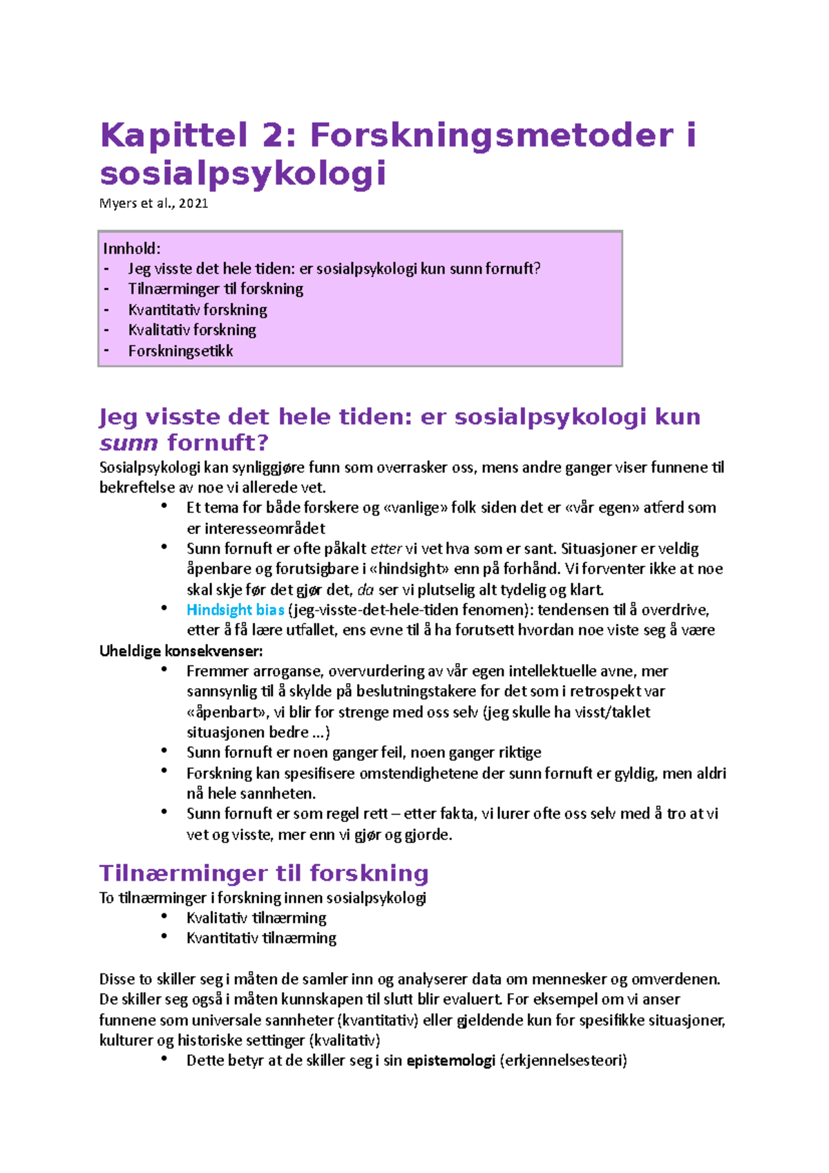 2 Forskningsmetoder I Sosialpsykologi - Kapittel 2: Forskningsmetoder I ...