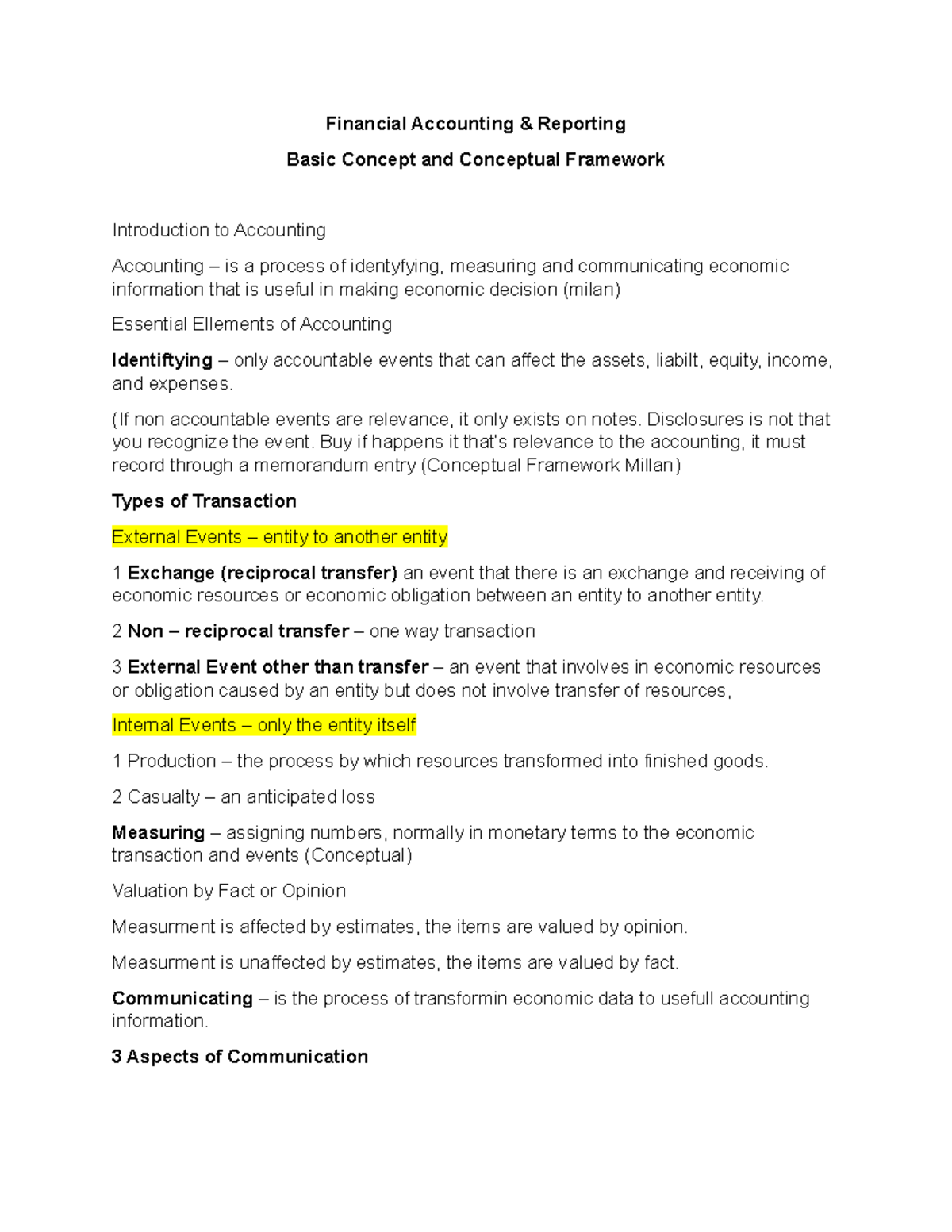 FAR - Lecture notes 1 - Financial Accounting & Reporting Basic Concept ...