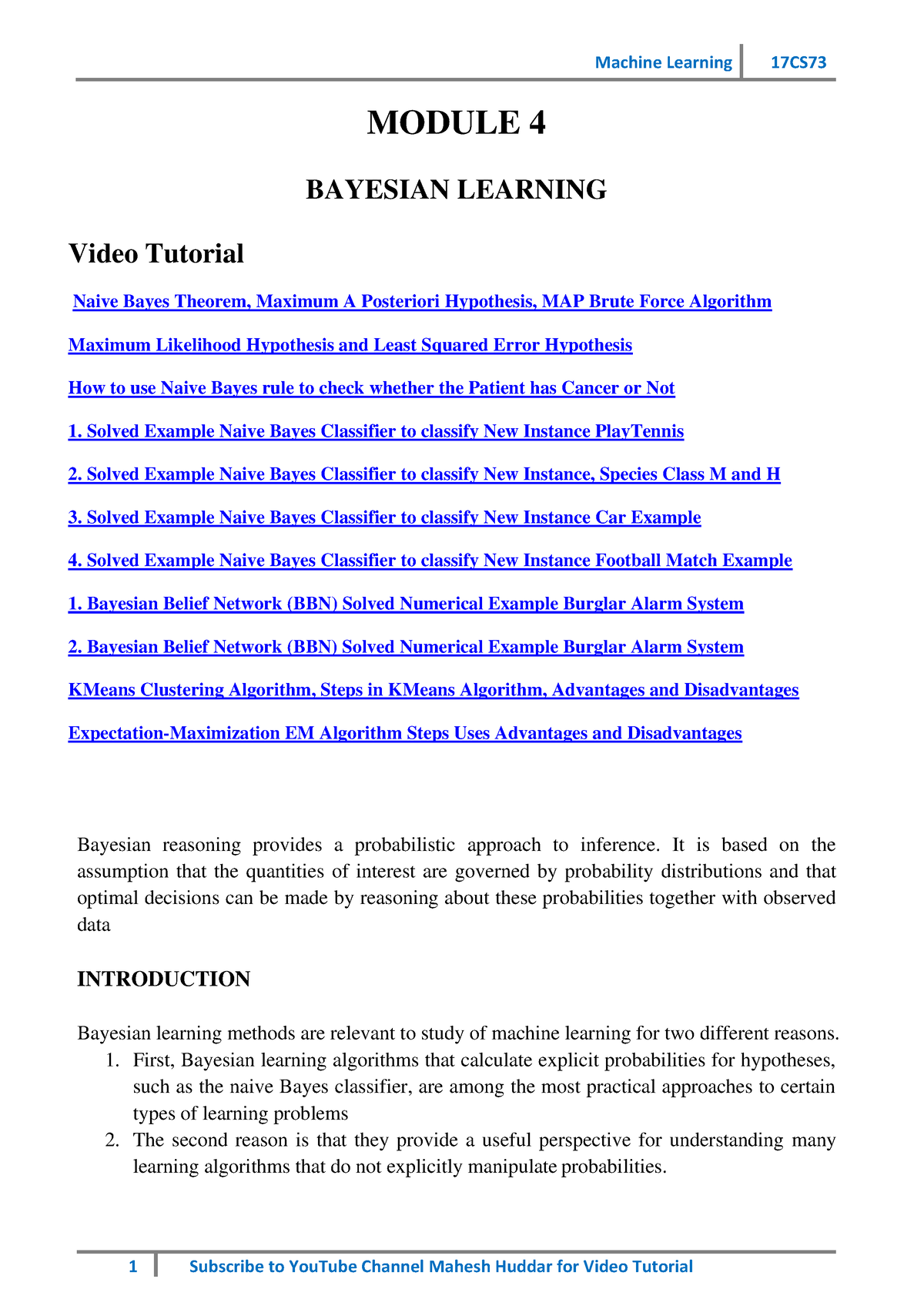 Module 5 - VTU - Useful - MODULE 4 BAYESIAN LEARNING Video Tutorial ...