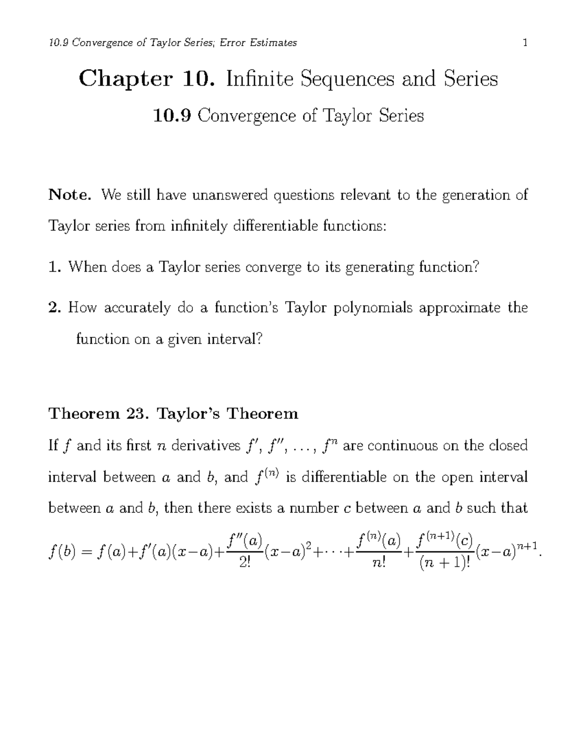 Convergence of Taylor Series - Infinite Sequences and Series 10 ...