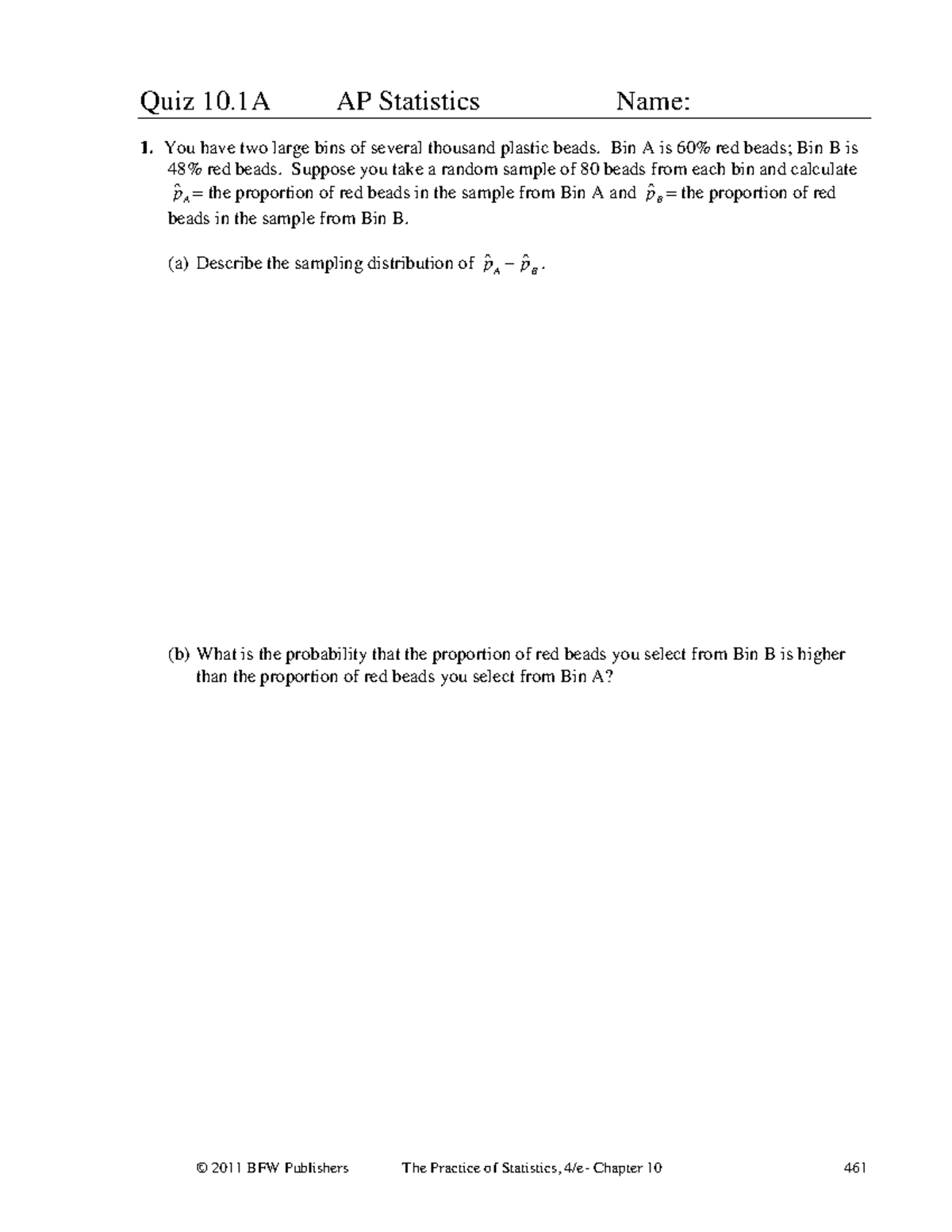 Ap Stat 10 © 2011 Bfw Publishers The Practice Of Statistics 4 E