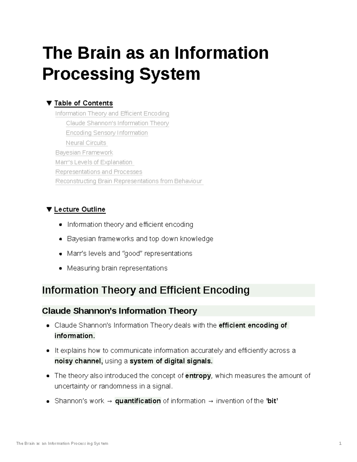 The Brain as an Information Processing System L3 - The Brain as an ...