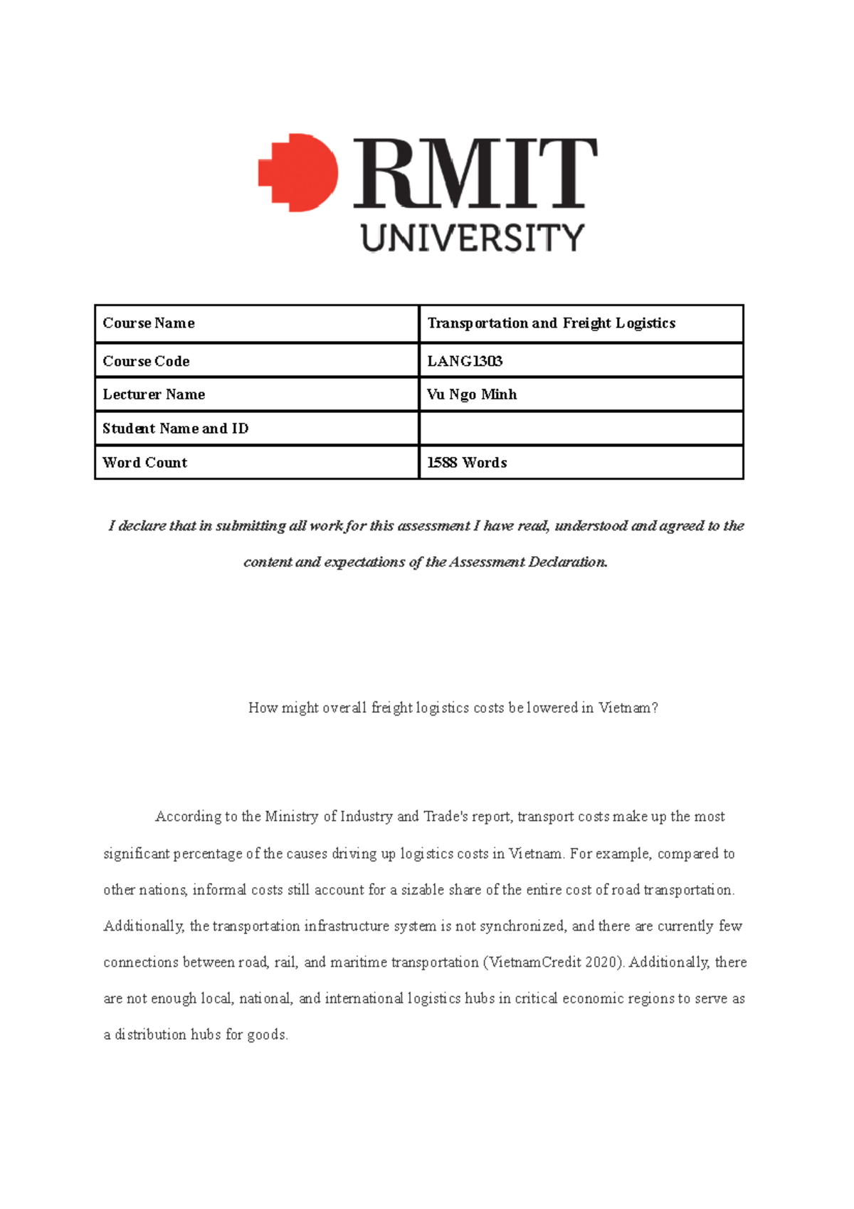 logistics essay