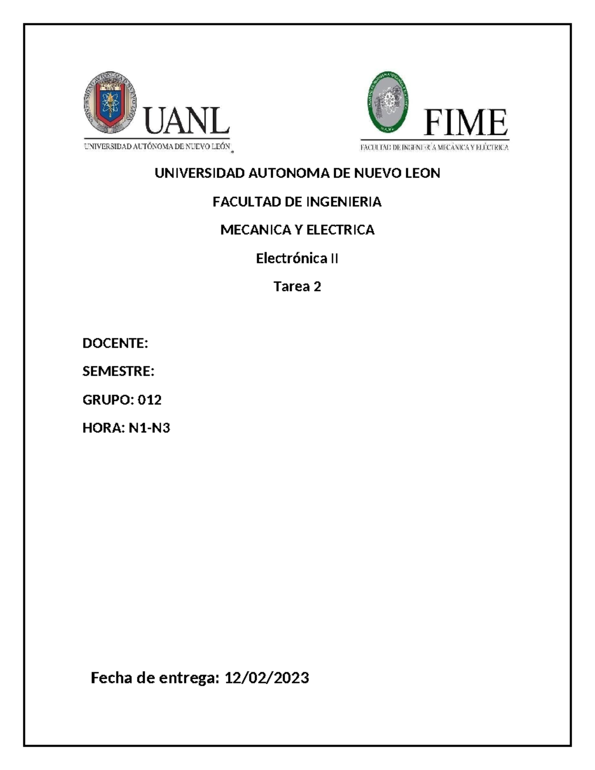 Tarea 2 - Actividad 2 Electronica 2 - UNIVERSIDAD AUTONOMA DE NUEVO ...