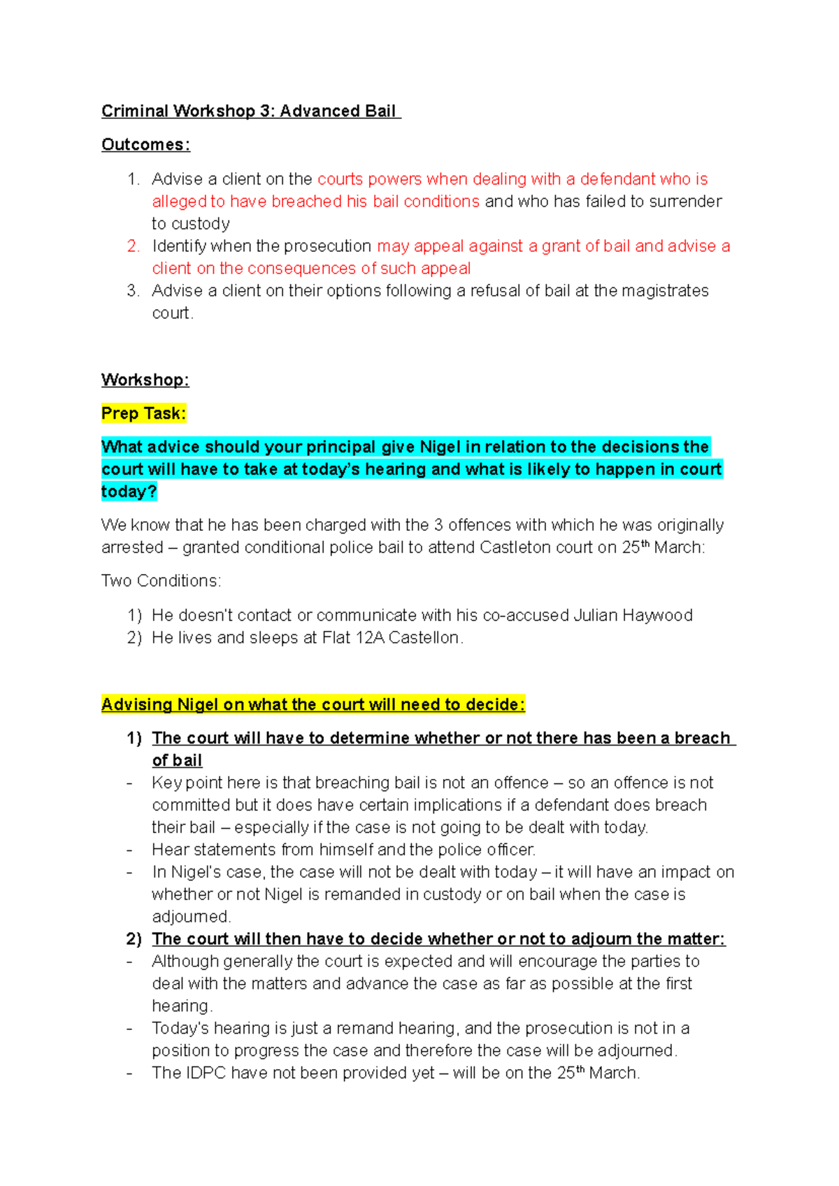 (3) Advanced Bail Notes - ADV Crim - Criminal Workshop 3: Advanced Bail ...