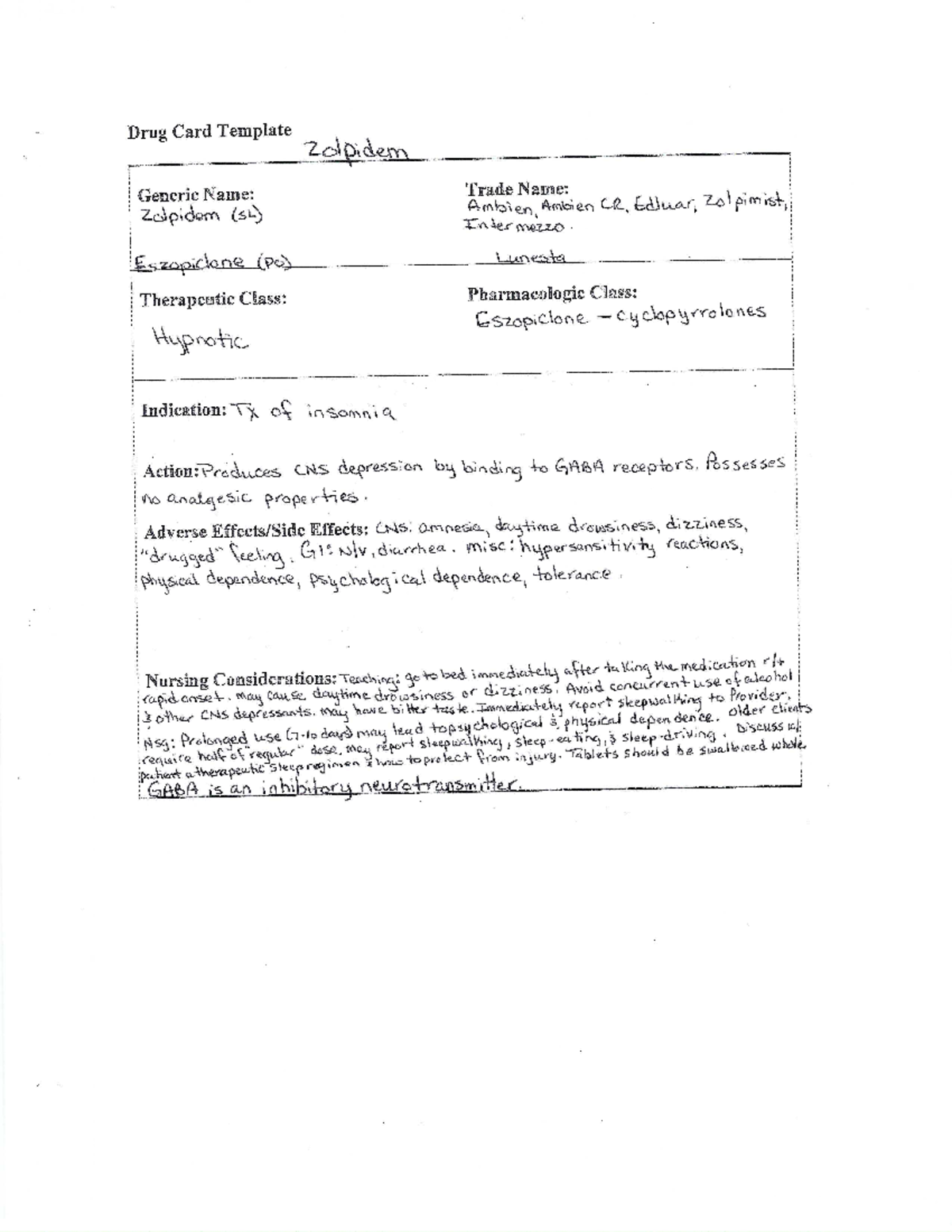 Geri Week 2 Drug Card - Geri Week 2 Drug Card - Drug Card Template w ...