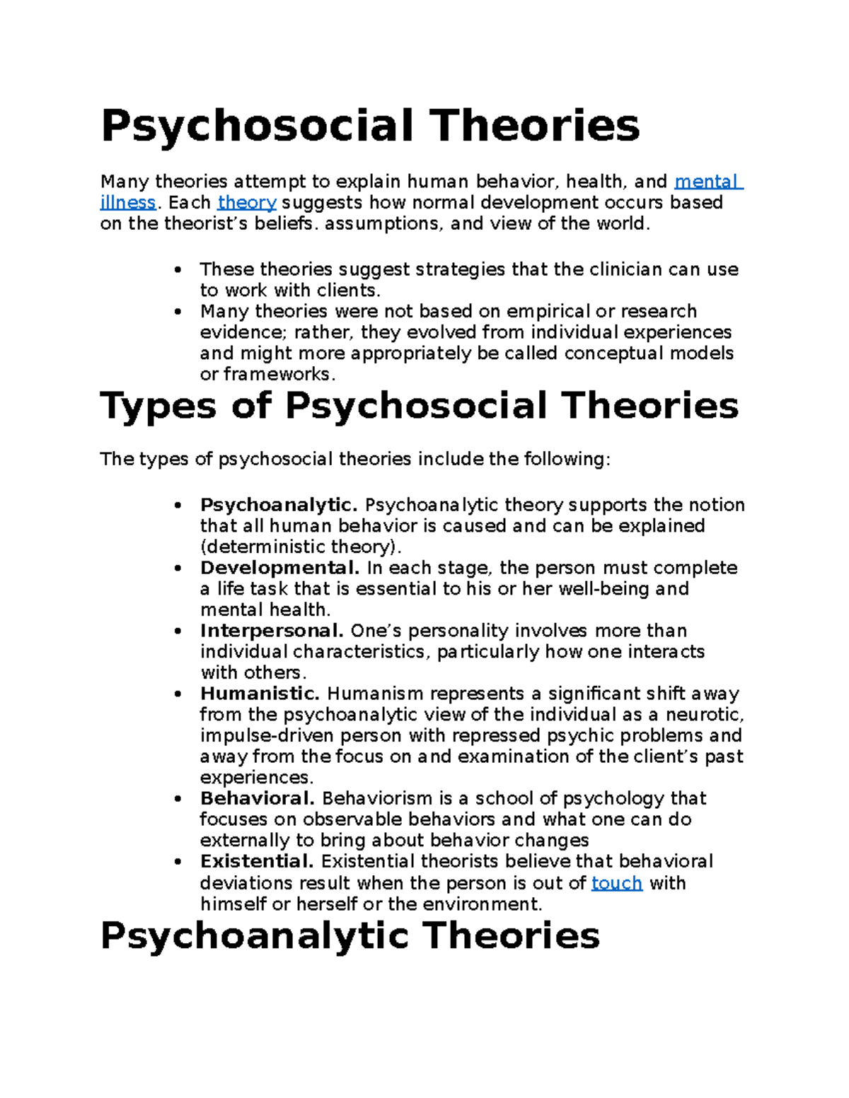 Psychosocial Theories - Psychosocial Theories Many theories attempt to ...